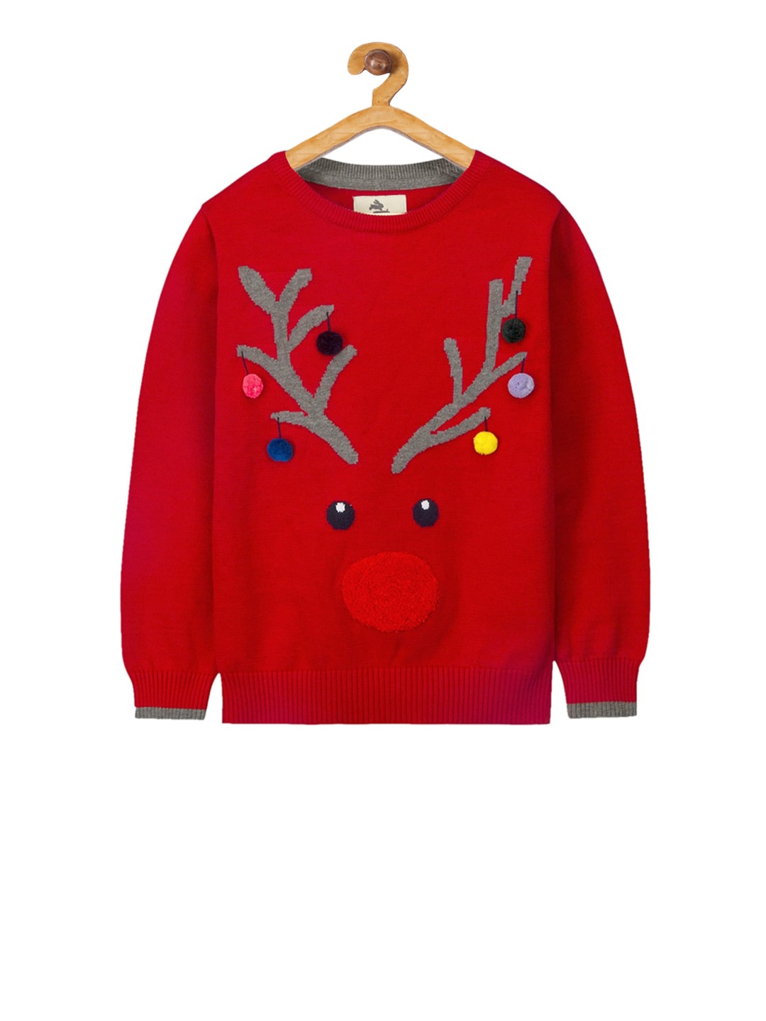 Cherry Crumble Boys Red & Grey Printed Deer Sweater