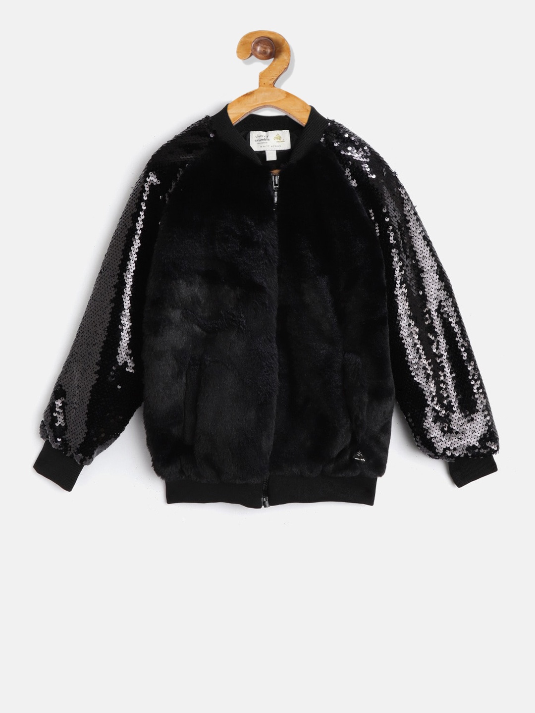 

Cherry Crumble Girls Black Sequin Embellished Bomber