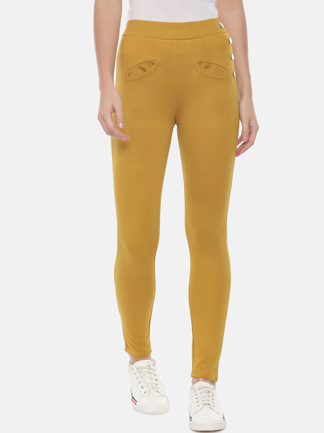 

GOLDSTROMS Women Mustard Yellow Slim Fit Solid Treggings
