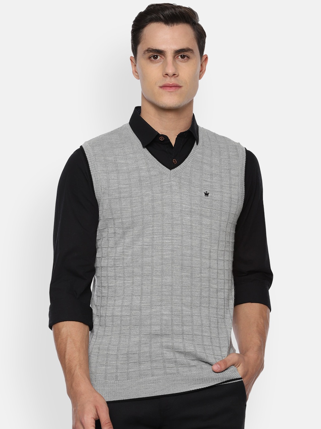 

Louis Philippe Men Grey Checked Sweater