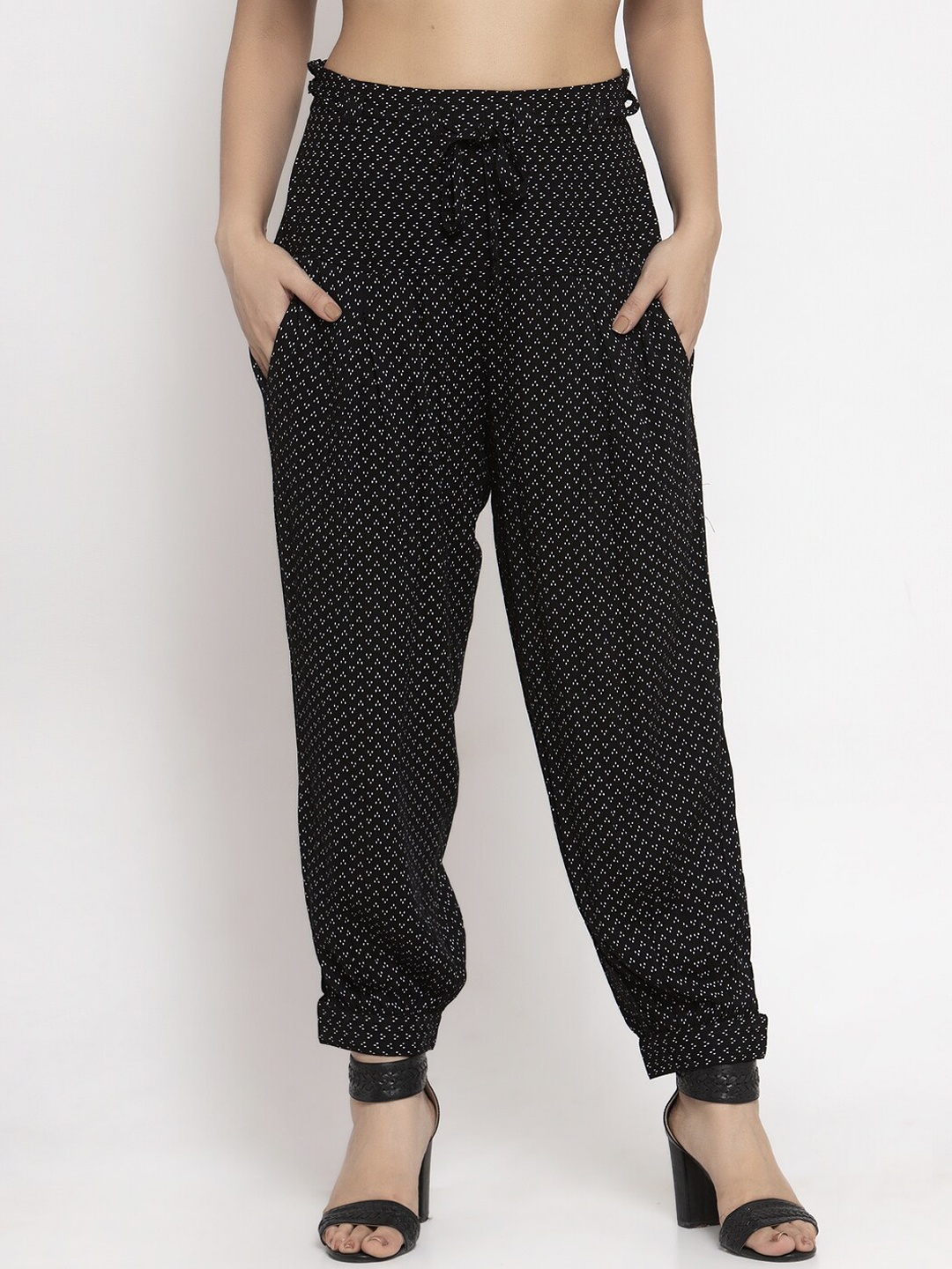 

Ayaany Women Black & White Printed Harem Pants
