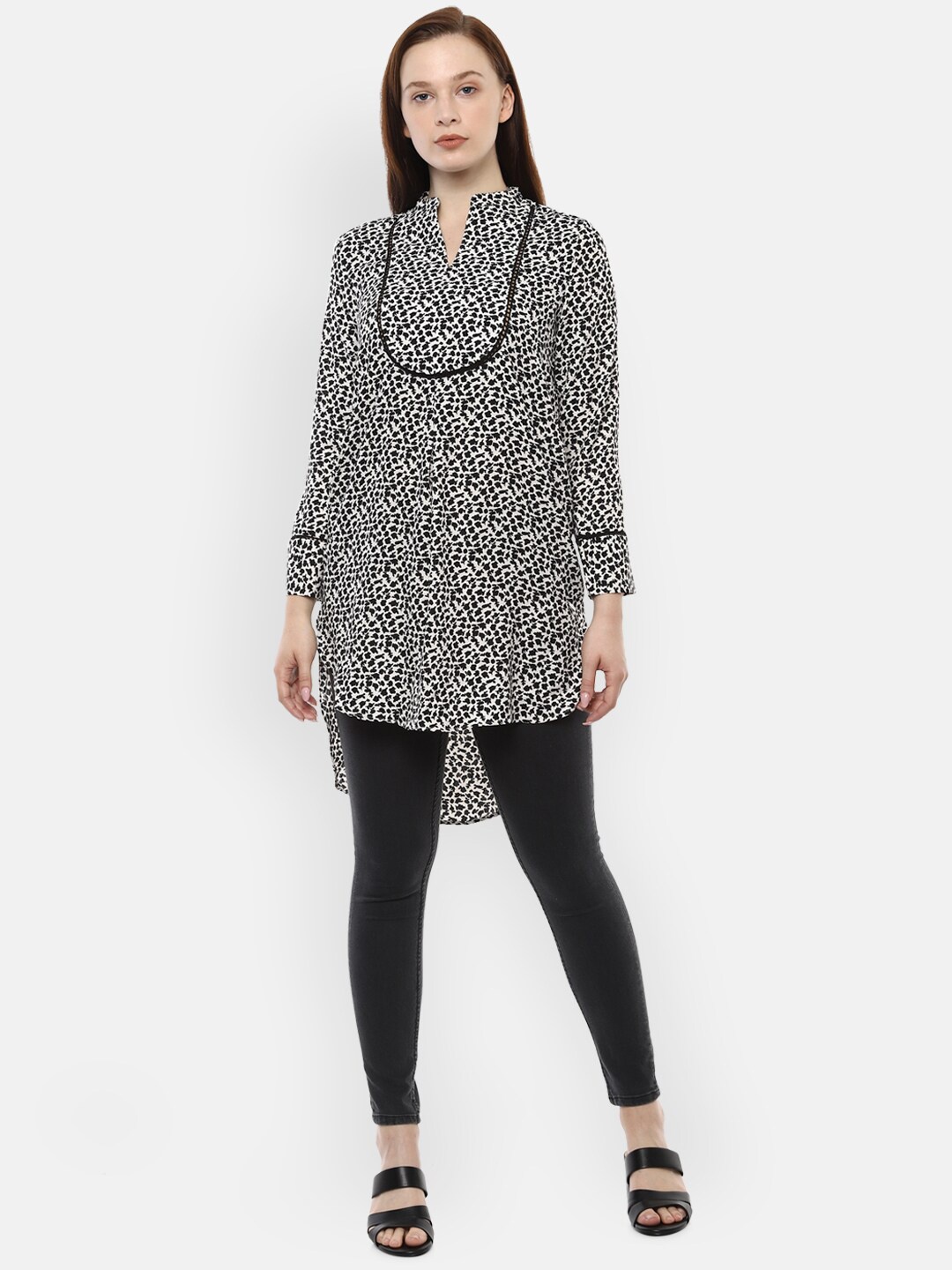 

Van Heusen Women Black & White Printed Tunic