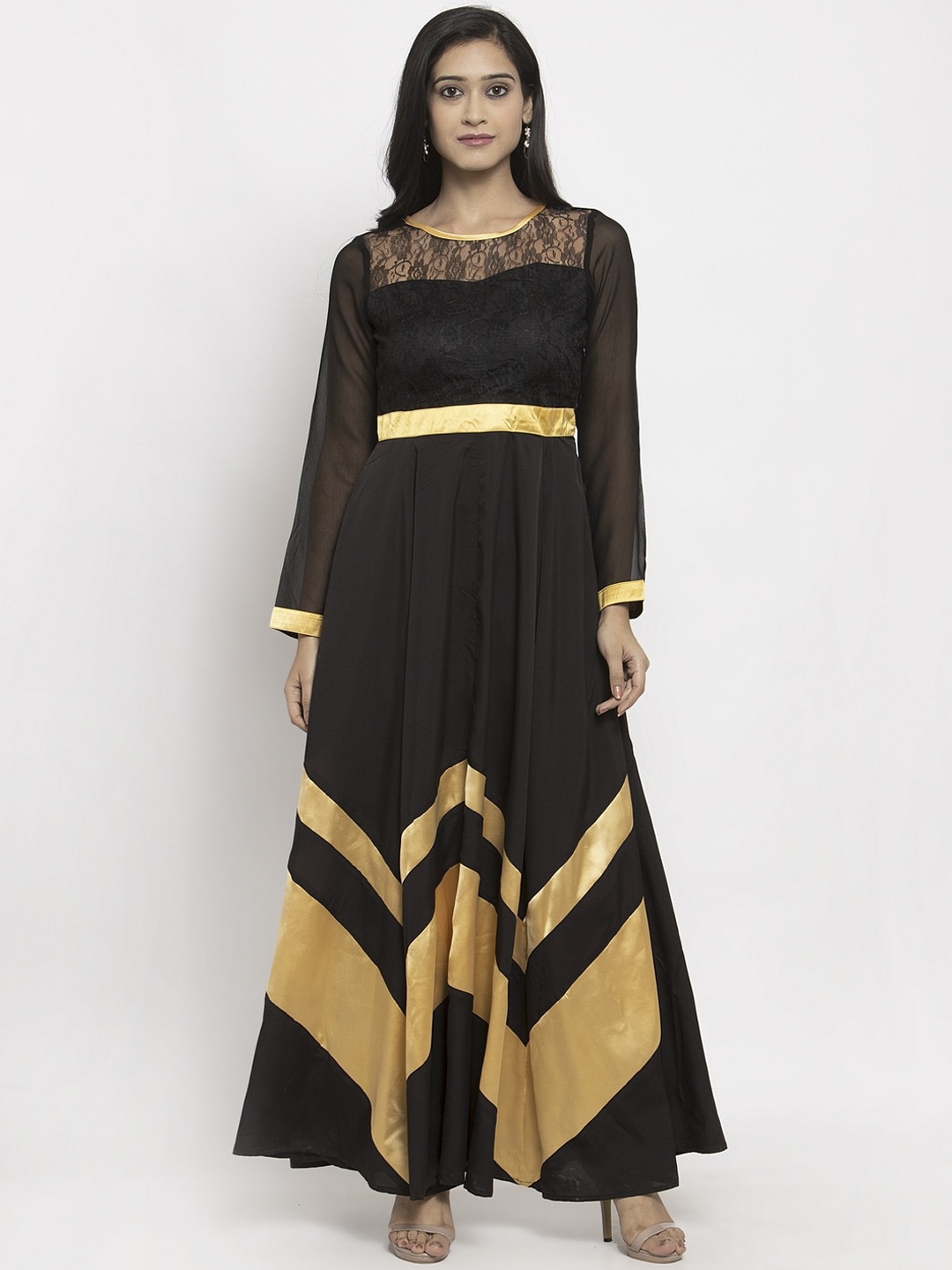 

Karmic Vision Women Black Self Design Maxi Dress