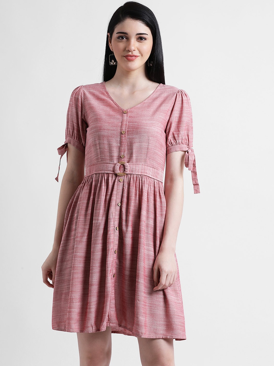 

Zink London Women Pink Checked Fit and Flare Dress