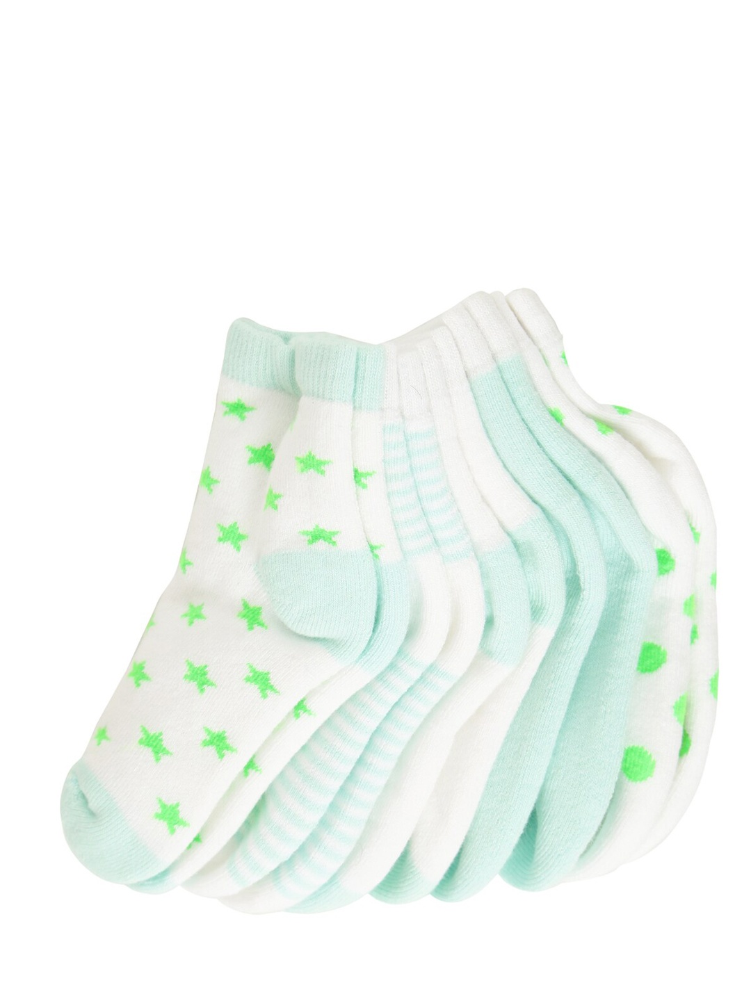 

FOOTPRINT 5 Pairs Infant Kids Patterned Ankle-Length Organic Cotton Socks, Green
