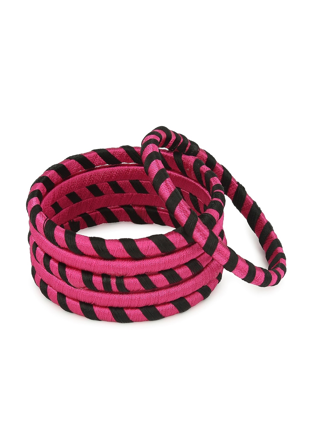 

AKSHARA Set Of 6 Pink & Black Silk Thread Handcrafted Bangles