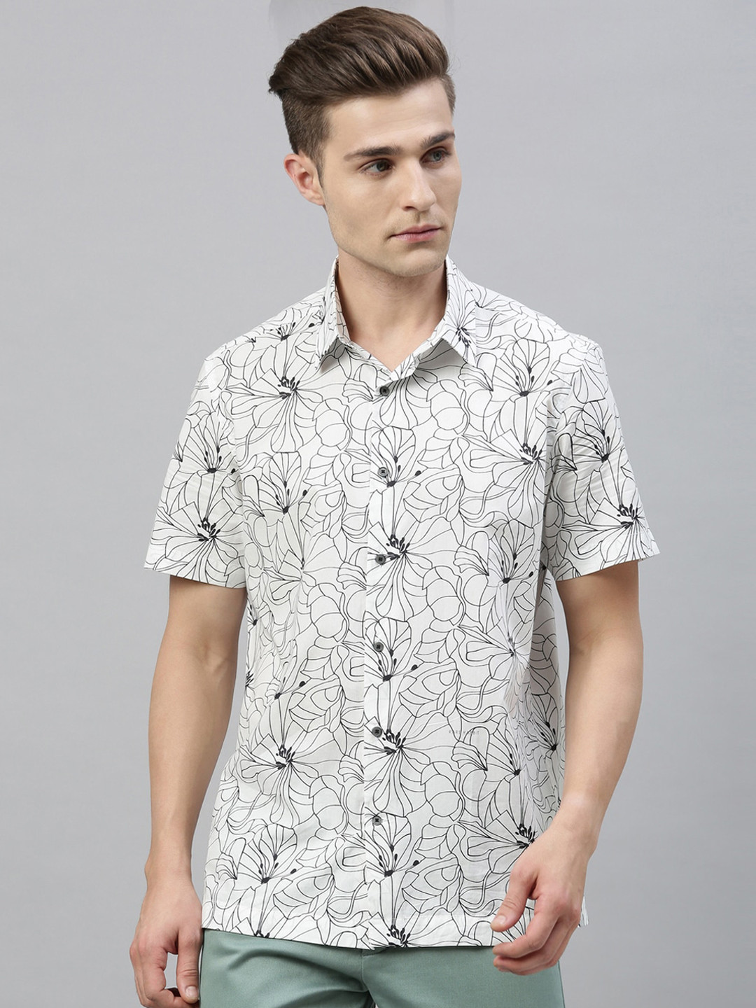 

RARE RABBIT Men Off-White Tailored Fit Printed Casual Shirt