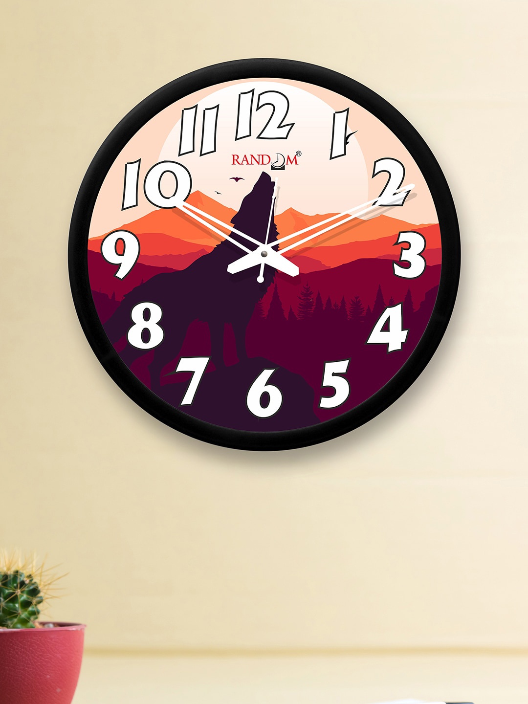 

RANDOM Black & Maroon Wolf Print Round Shaped 30.48 cm Wall Clock With Glass