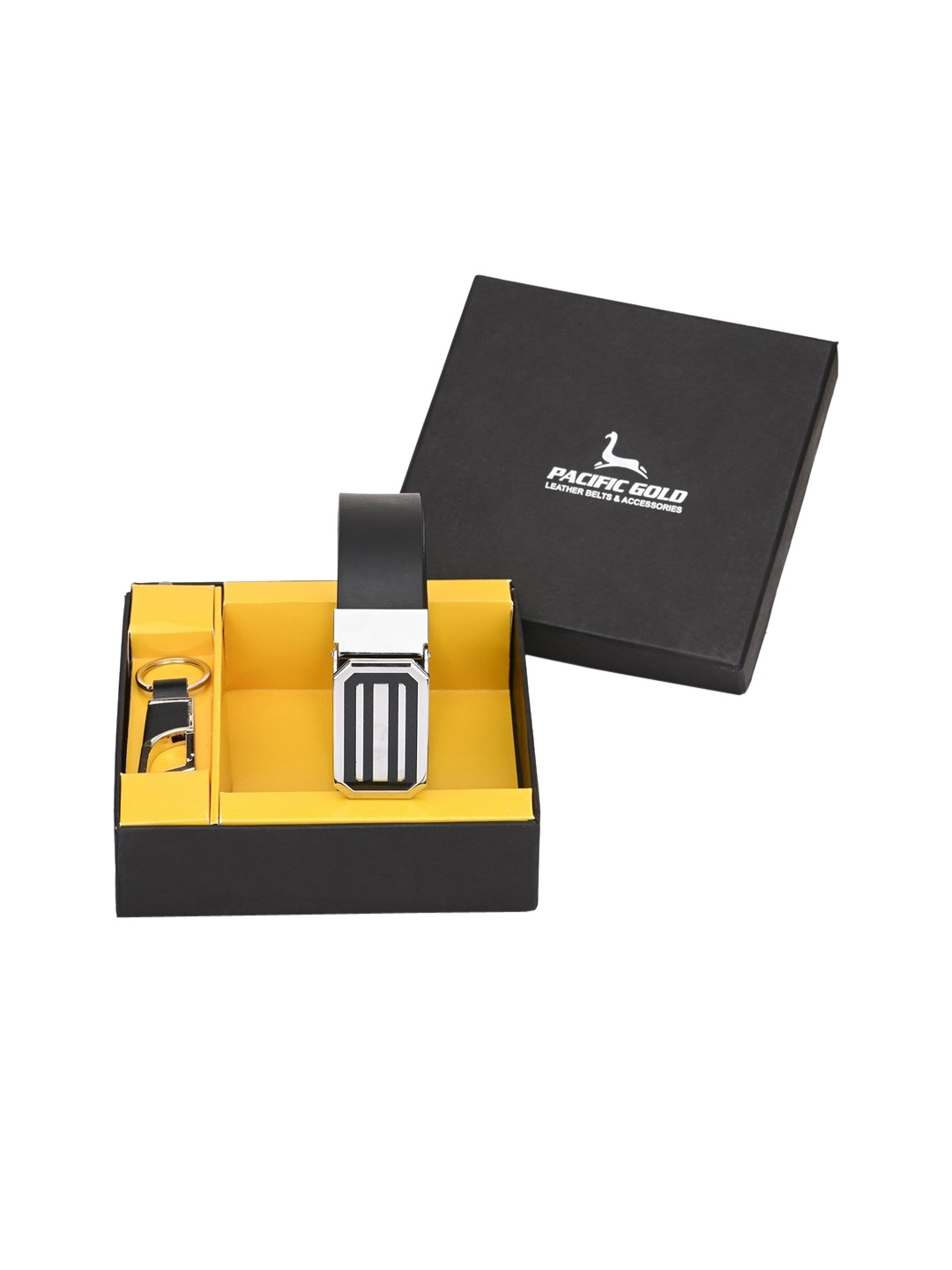 

Pacific Gold Men Black & Silver-Toned Leather Accessory Gift Set