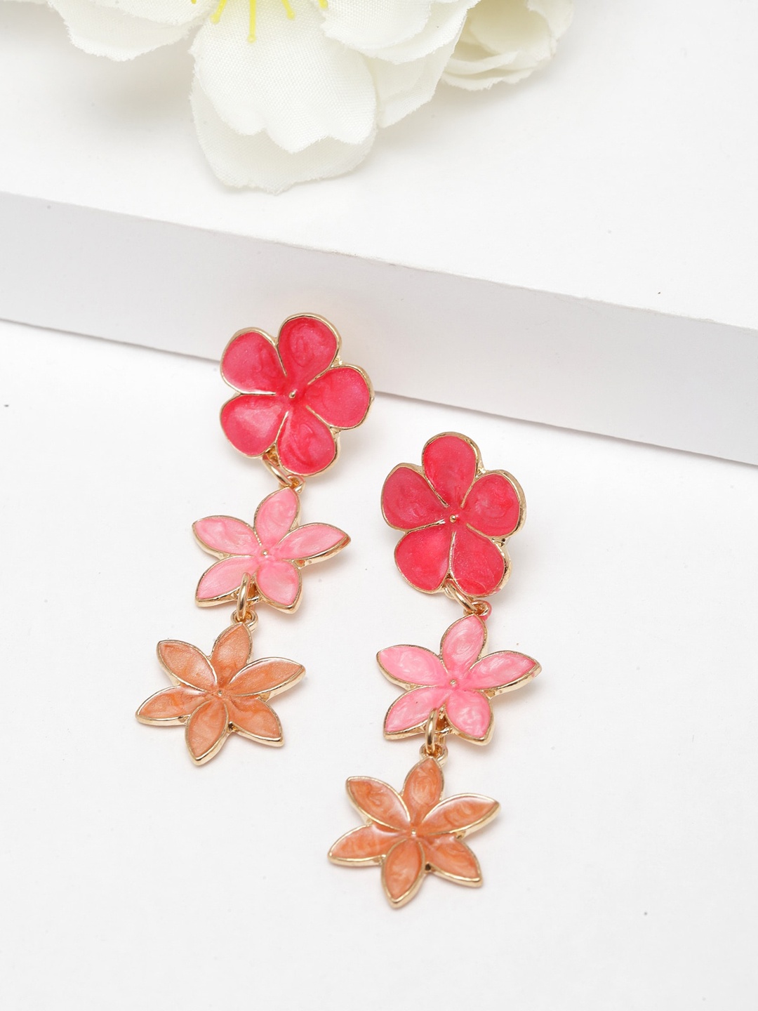 

AVANT-GARDE PARIS Red & Pink Floral Drop Earrings