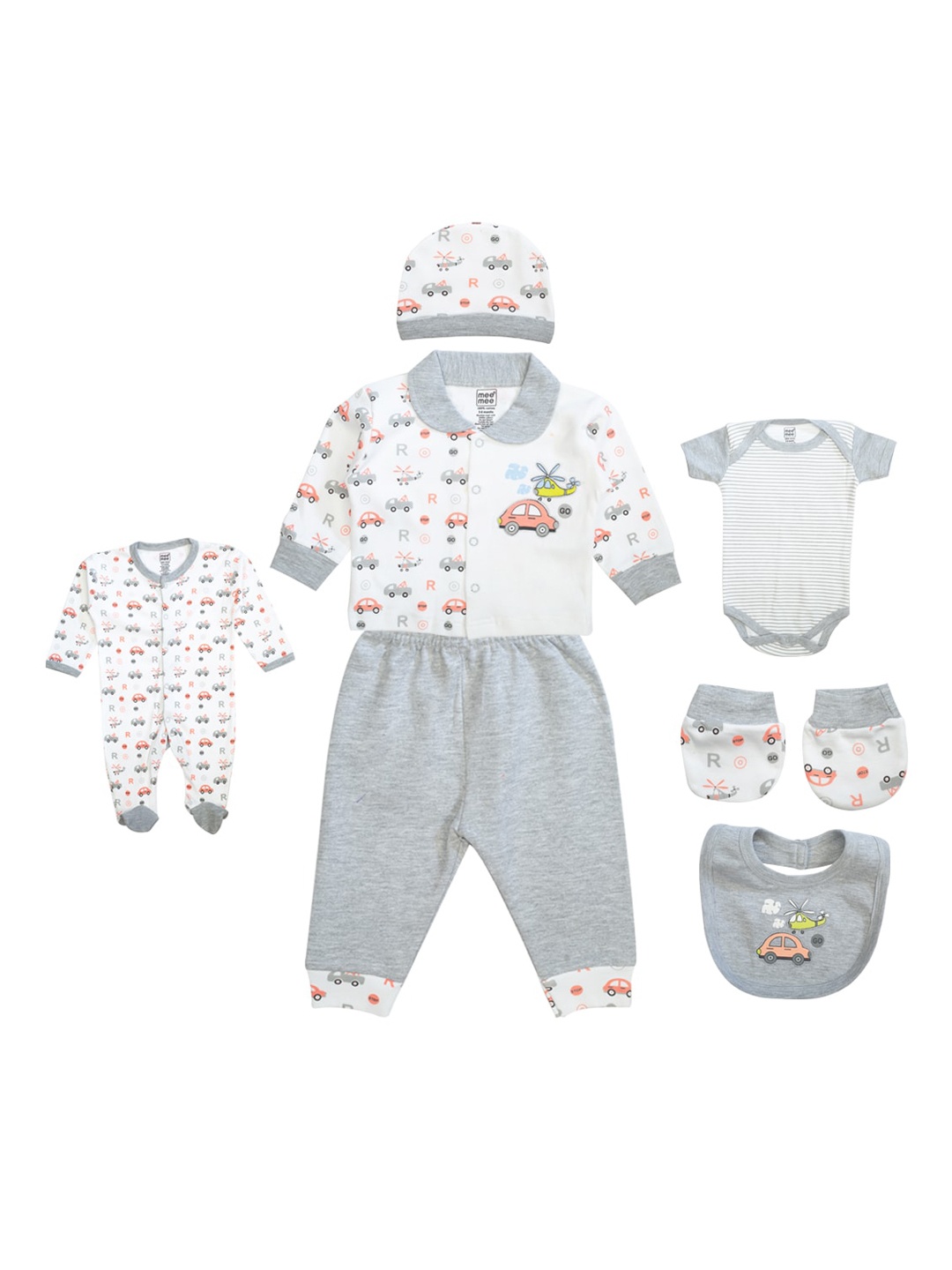 

MeeMee Infant Kids White & Grey Printed Clothing Set