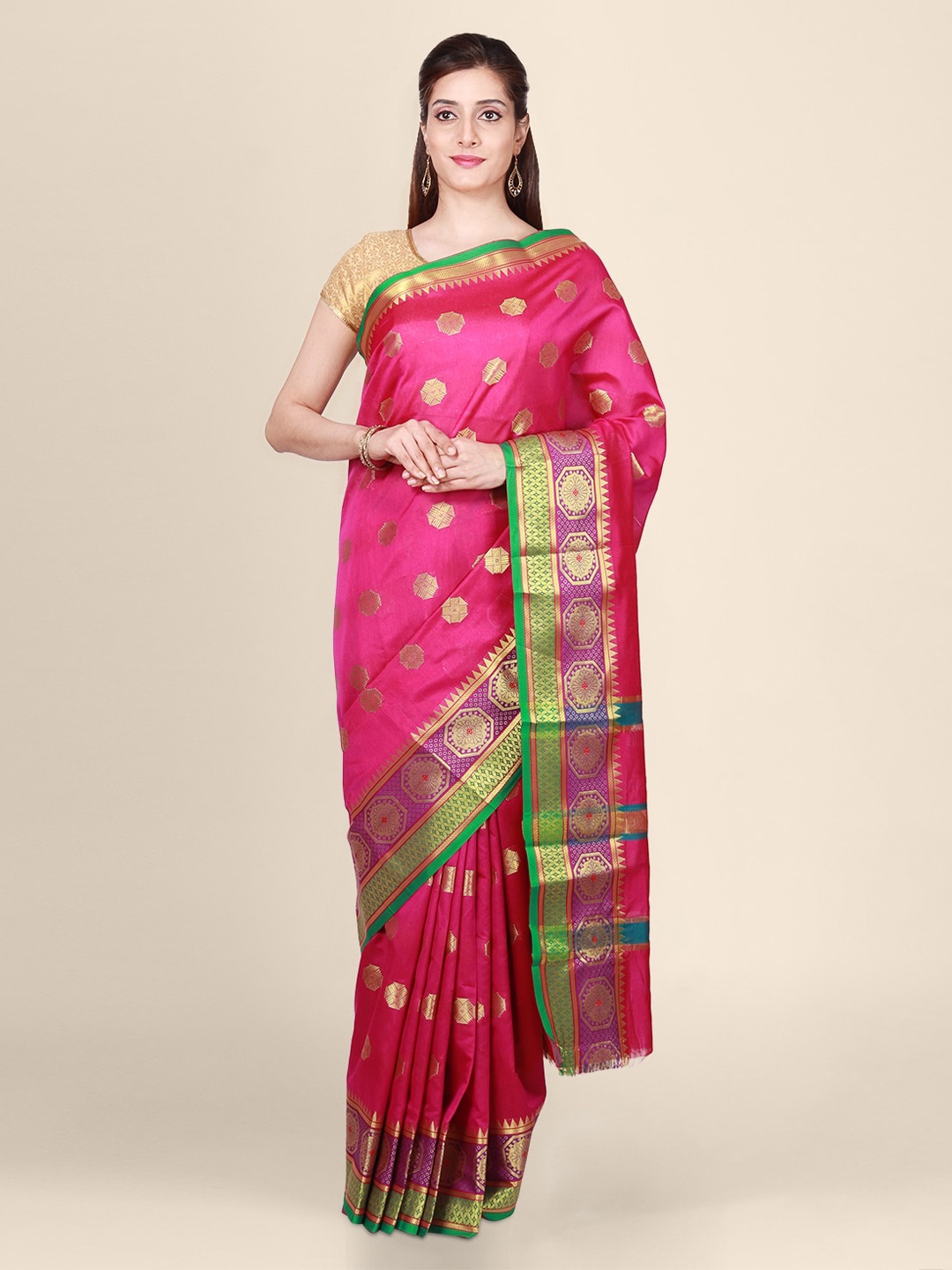 

CLAI WORLD Pink Woven Design Saree