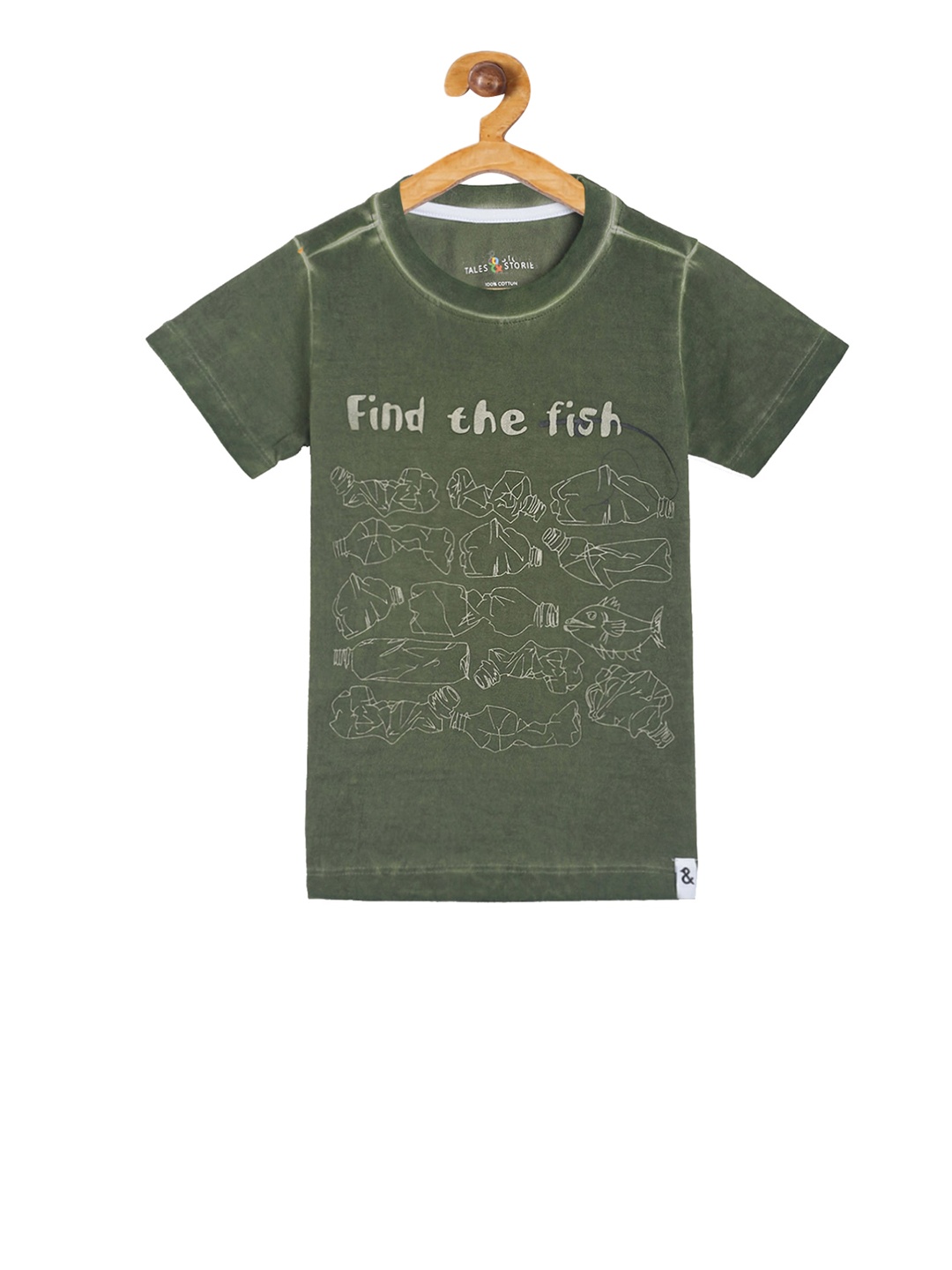 

TALES & STORIES Boys Olive Green Printed V-Neck T-shirt