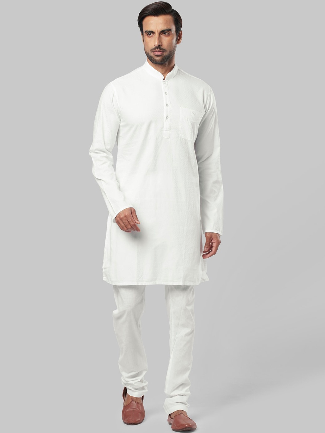 

Ethnix by Raymond Men White Woven Design Straight Kurta