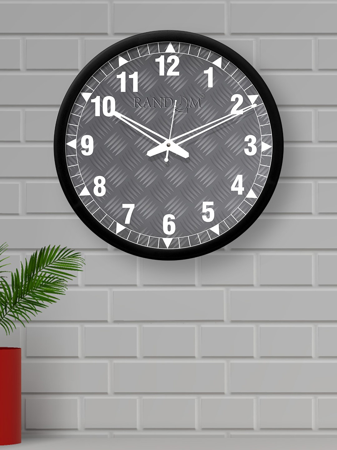 RANDOM Grey & Black Round Printed 30.48 cm Analogue Wall Clock