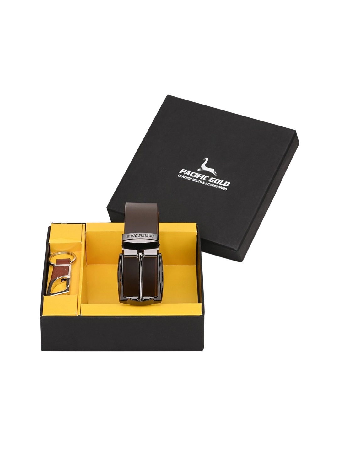 

Pacific Gold Men Brown & Silver-Toned Genuine Leather Accessory Gift Set