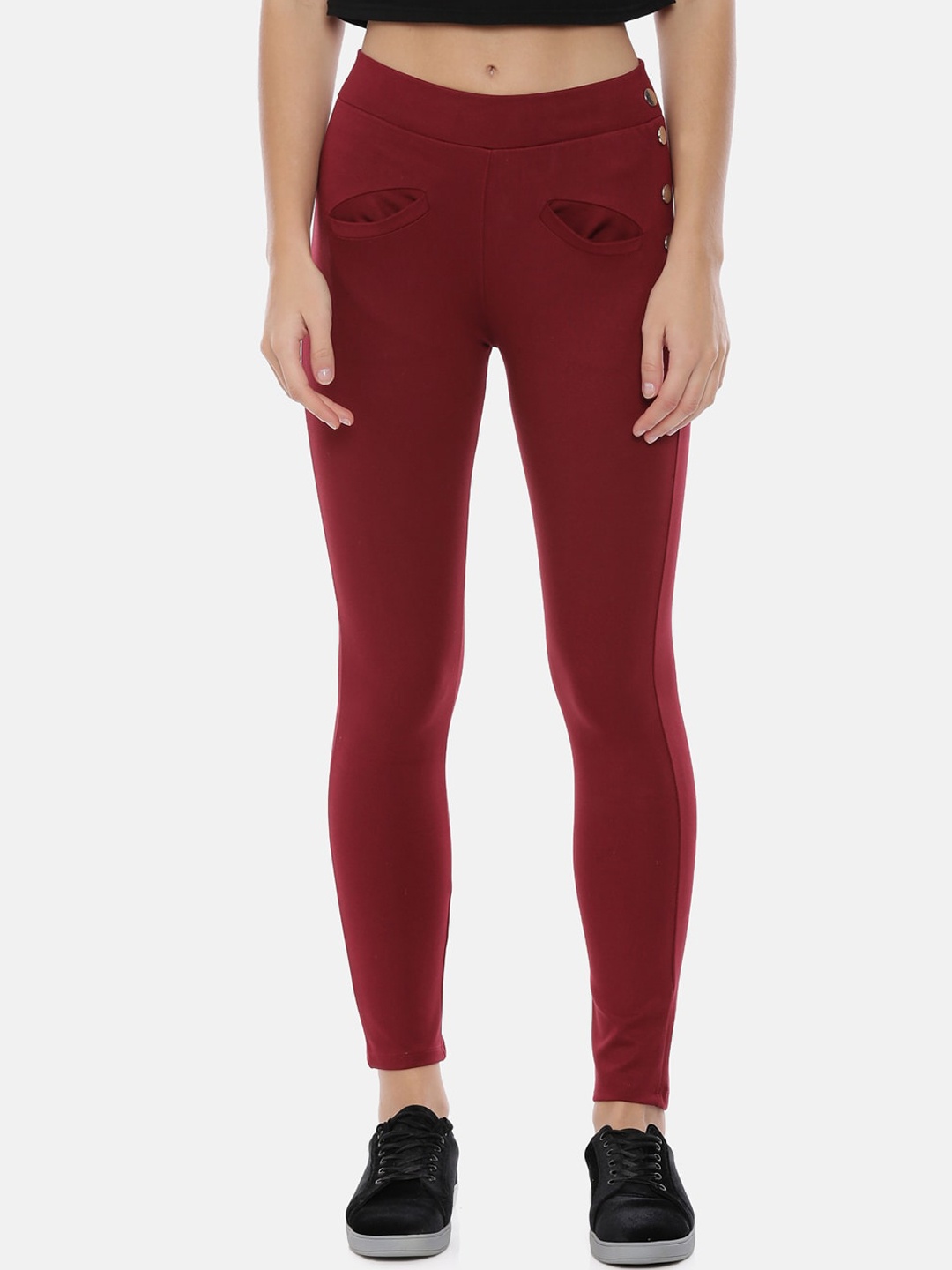 

GOLDSTROMS Women Maroon Solid Treggings