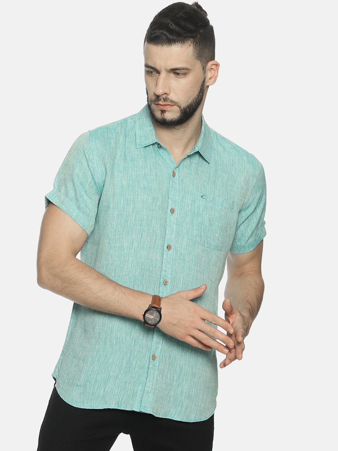 

Ecentric Men Teal Slim Fit Solid Eco-Friendly Hemp Casual Sustainable Shirt