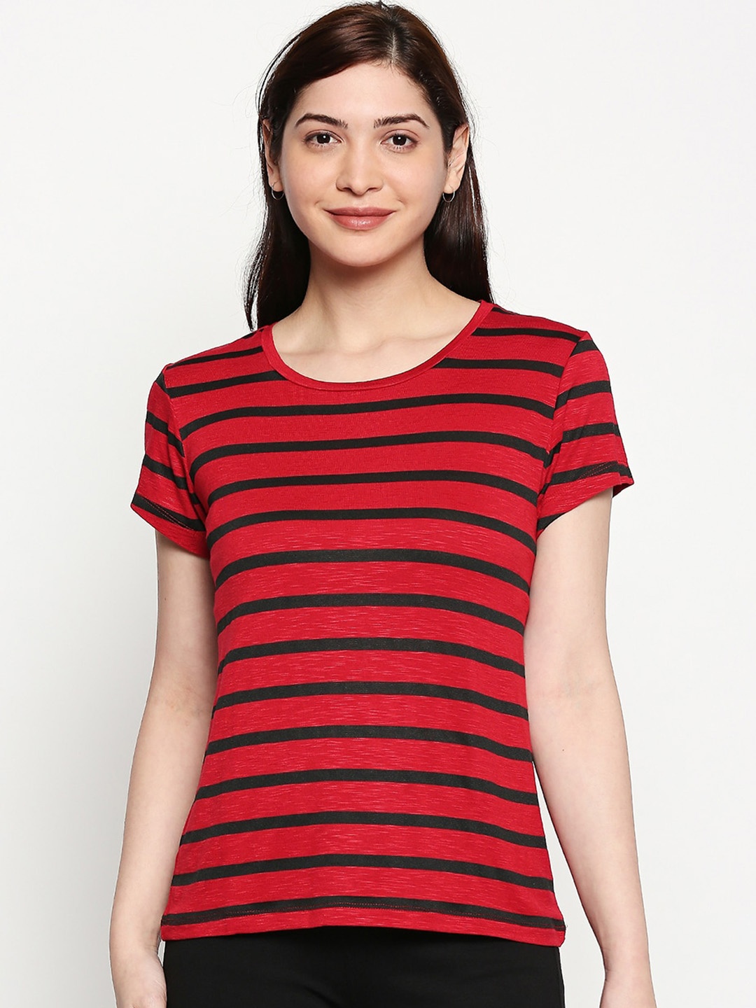 

inocenCia Women Red Striped Round Neck T-shirt