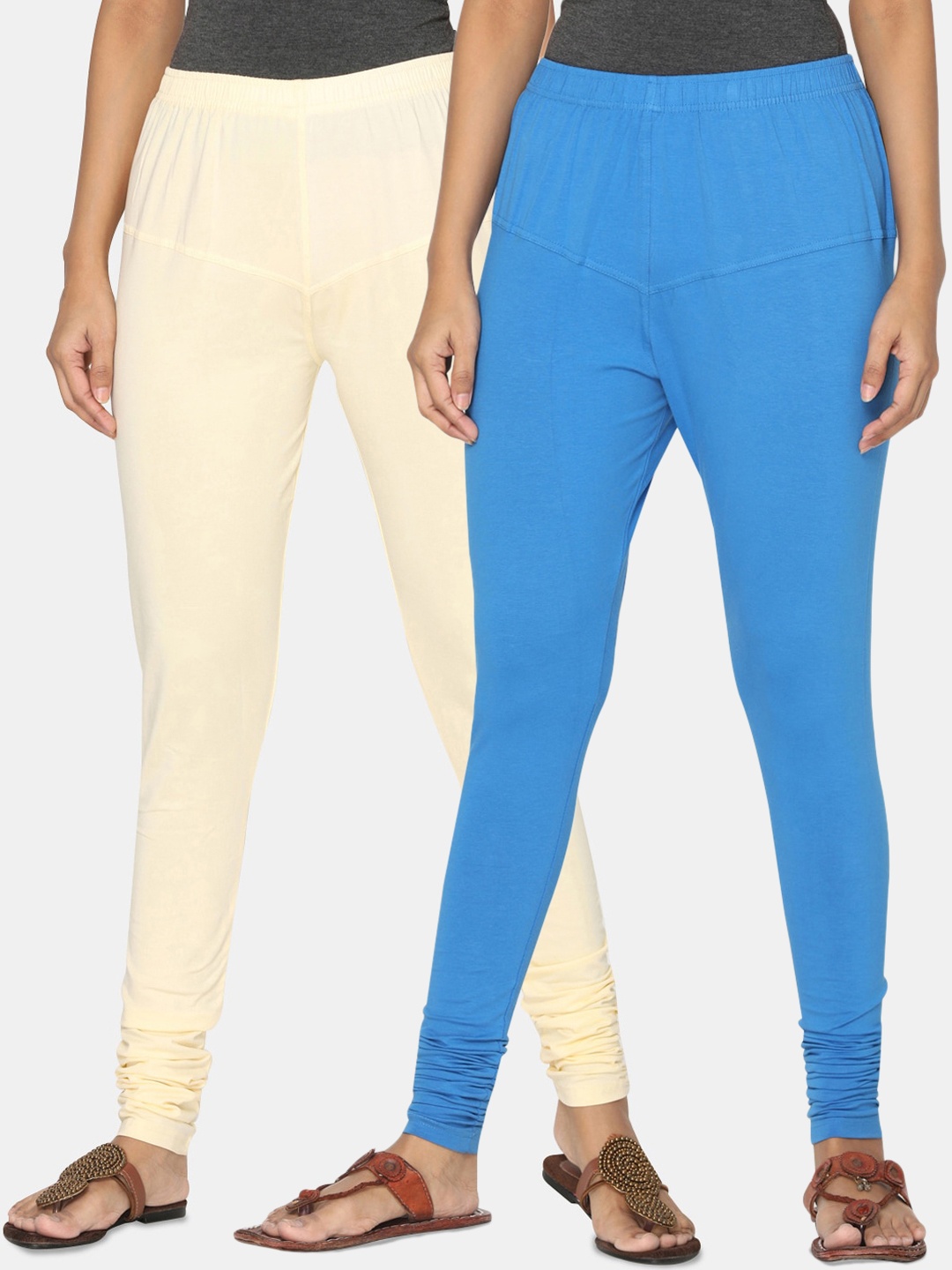 TSG Bliss Women Pack of 2 Solid Churidar Leggings, Blue