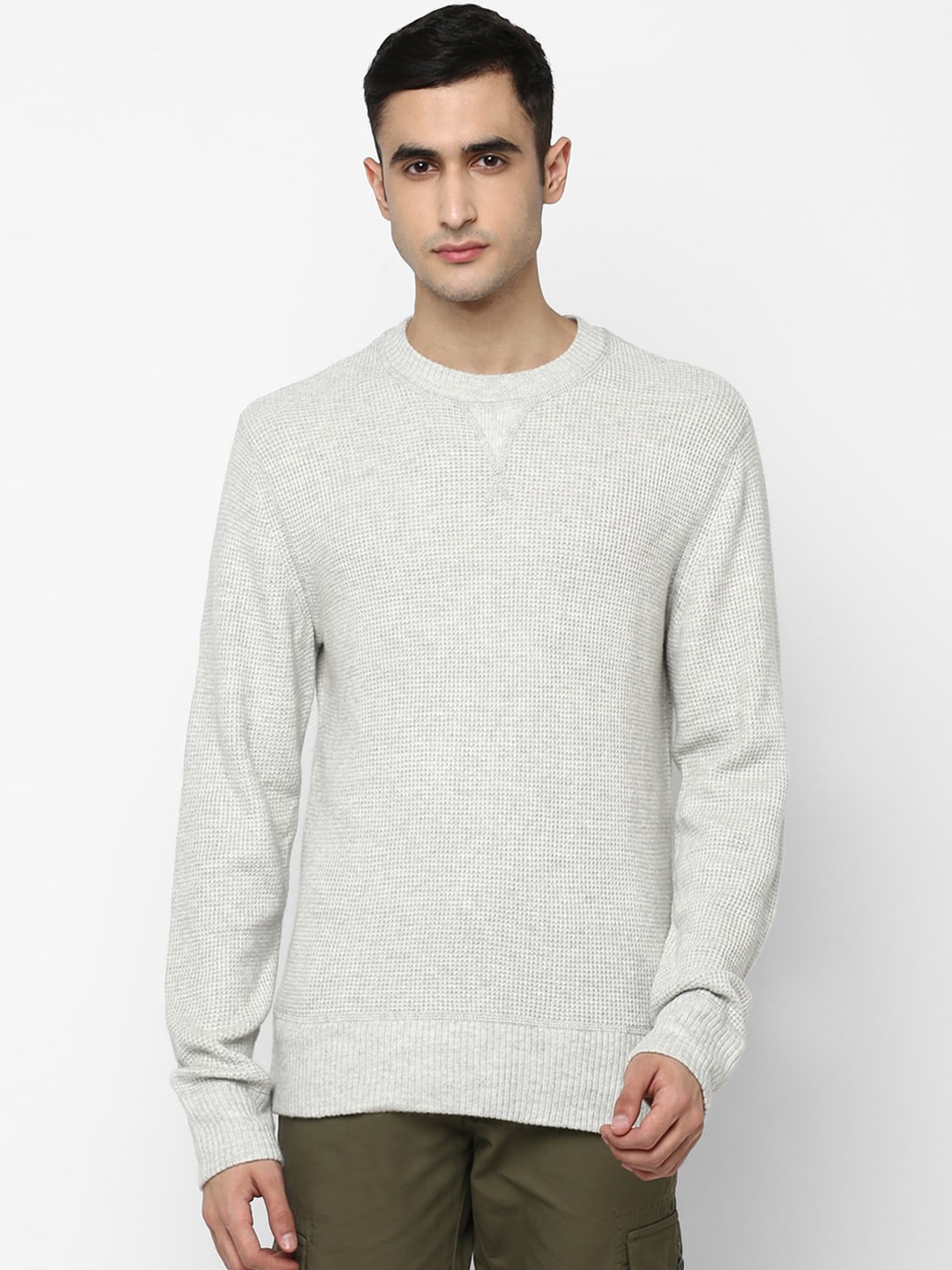 

AMERICAN EAGLE OUTFITTERS Men Grey Self Design Pullover