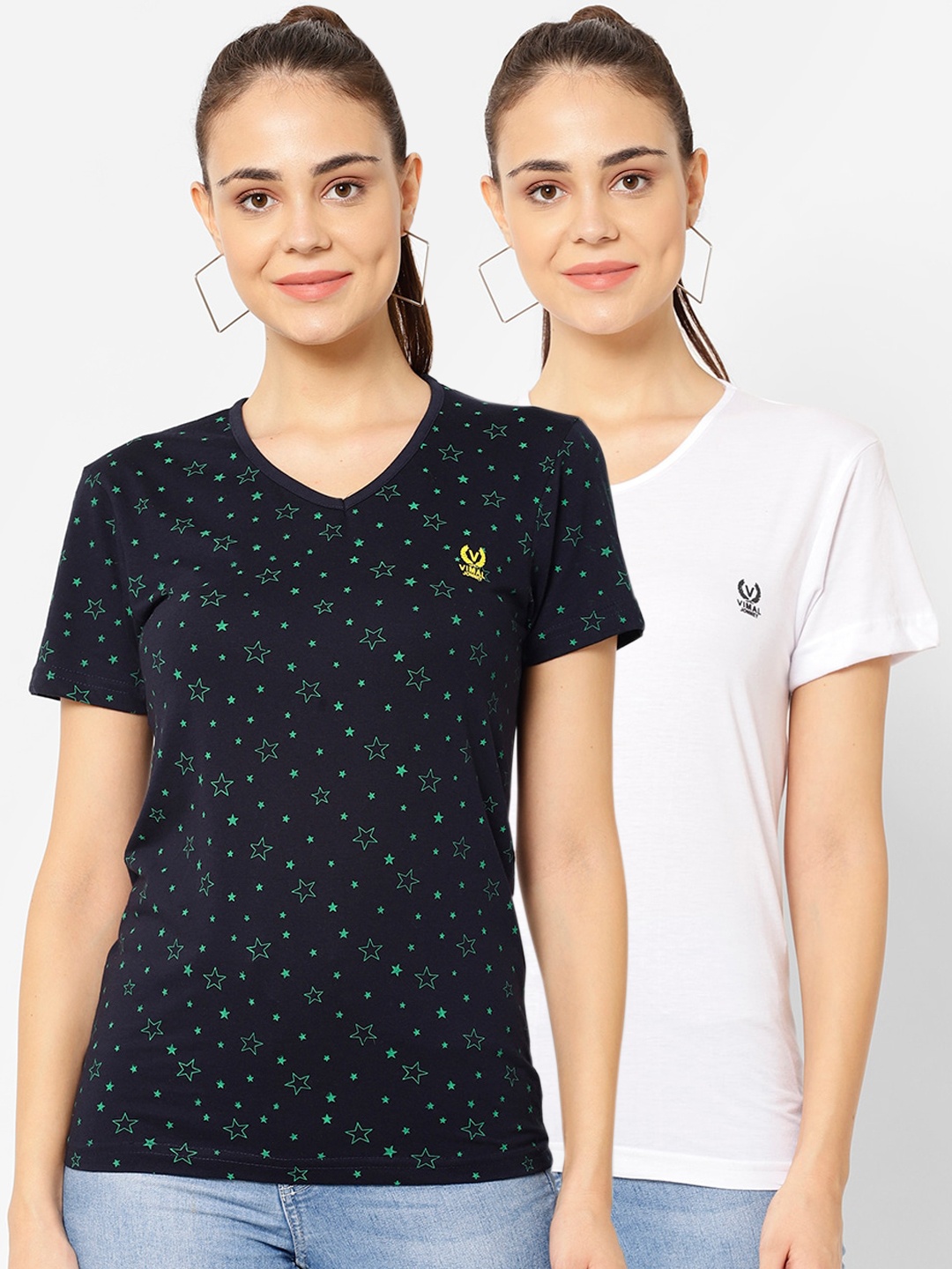 

MACK JONNEY Women Multicoloured Printed V-Neck T-shirt, Multi