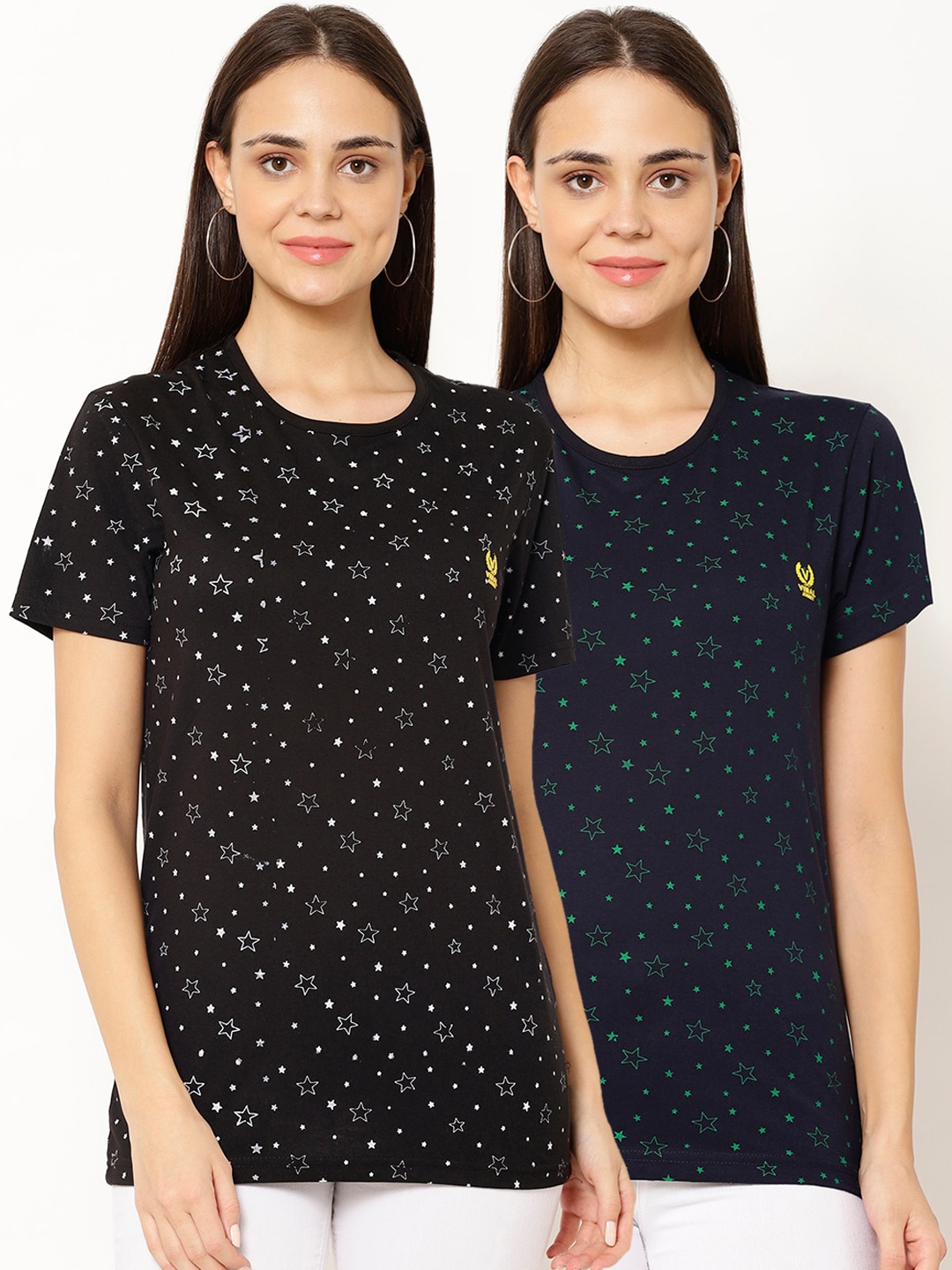 

MACK JONNEY Women Multicoloured Printed Round Neck T-shirt, Multi