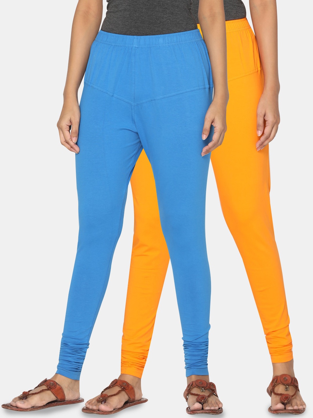 TSG Bliss Women Pack Of 2 Solid Churidar-Length Leggings, Blue