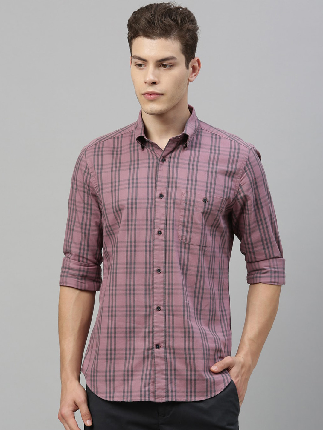 

RARE RABBIT Men Pink Tailored Fit Checked Casual Shirt