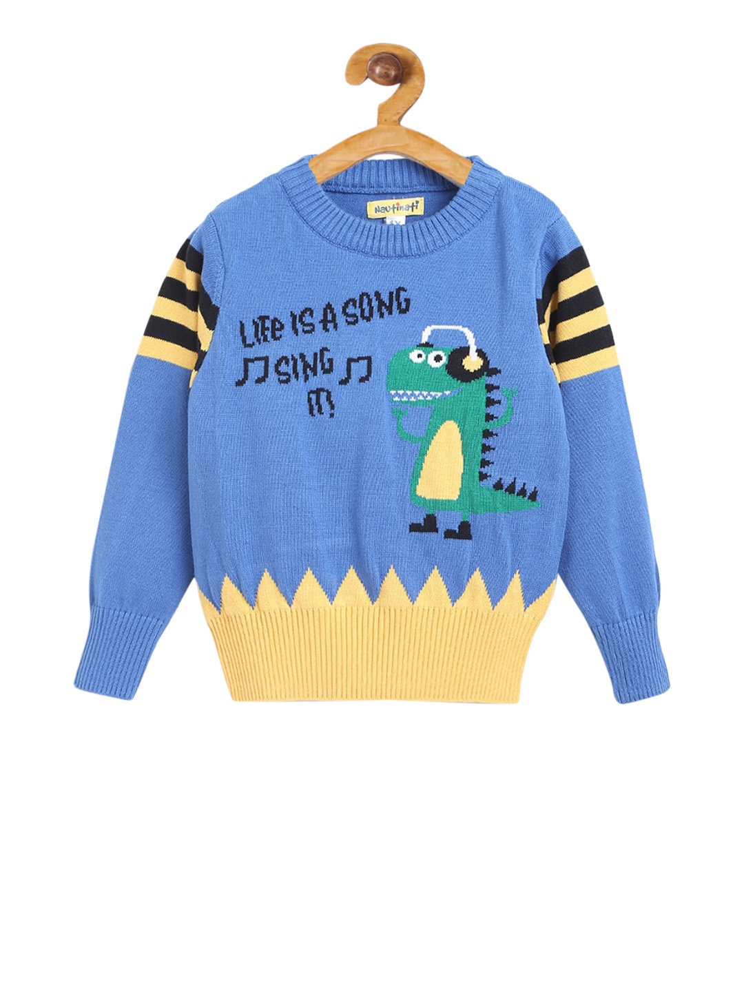 

Nauti Nati Boys Blue & Yellow Self-Design Pullover