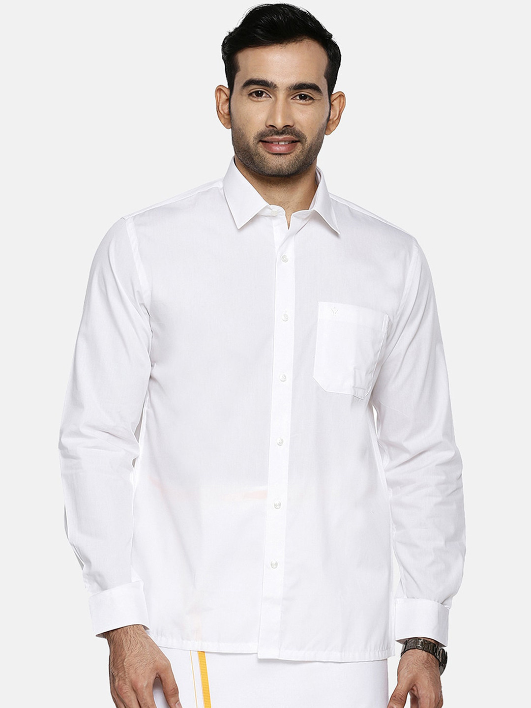 

Ramraj Men White Regular Fit Solid Ethnic Shirt