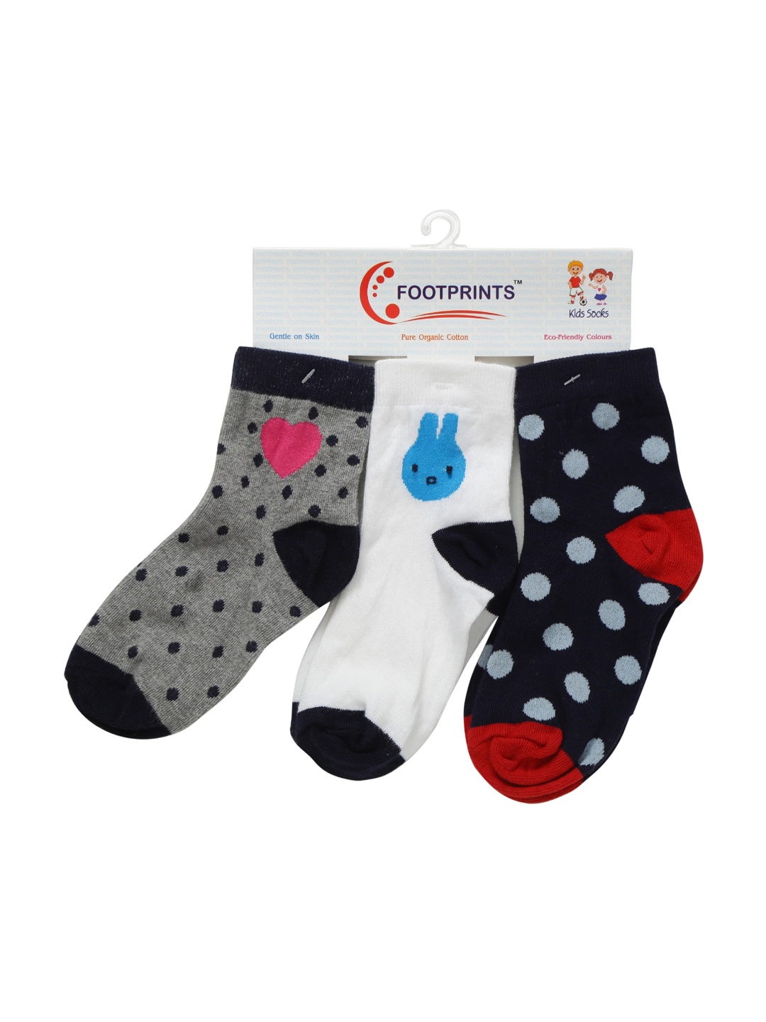 

FOOTPRINTS Kids Pack Of 3 Organic Cotton & Bamboo White & Black Patterned Ankle-Length Socks