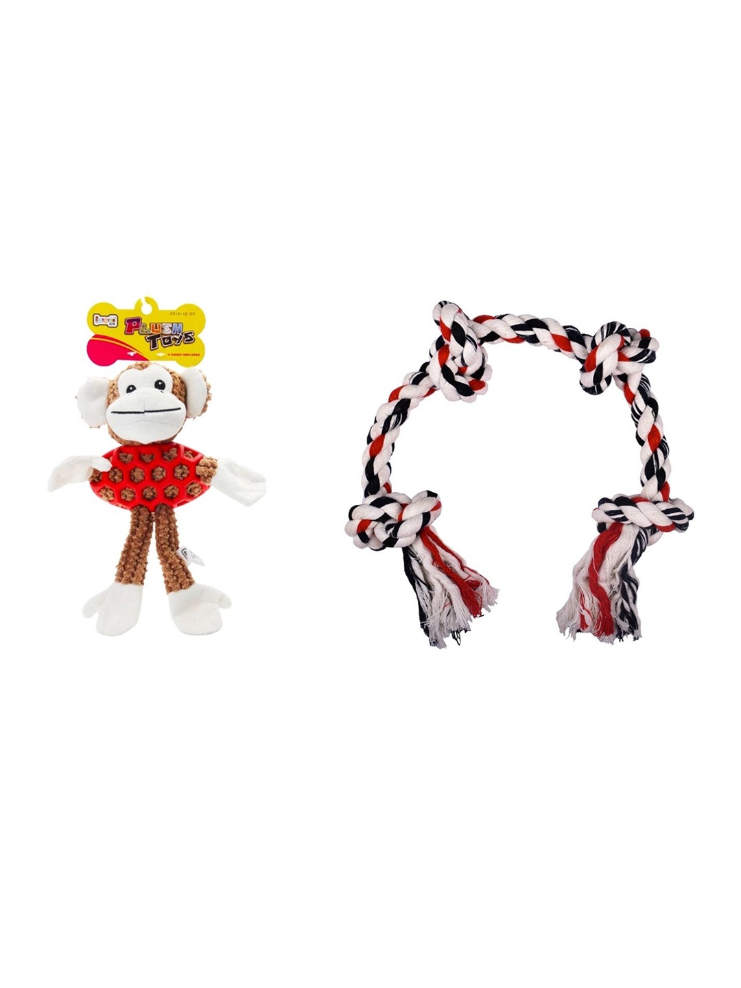 

Poochles Set Of Monkey & Four Knot Rope Dog Toys, Brown
