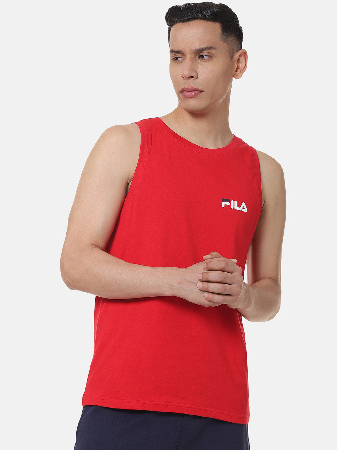 

FILA Men Red Solid Round Neck T-shirt