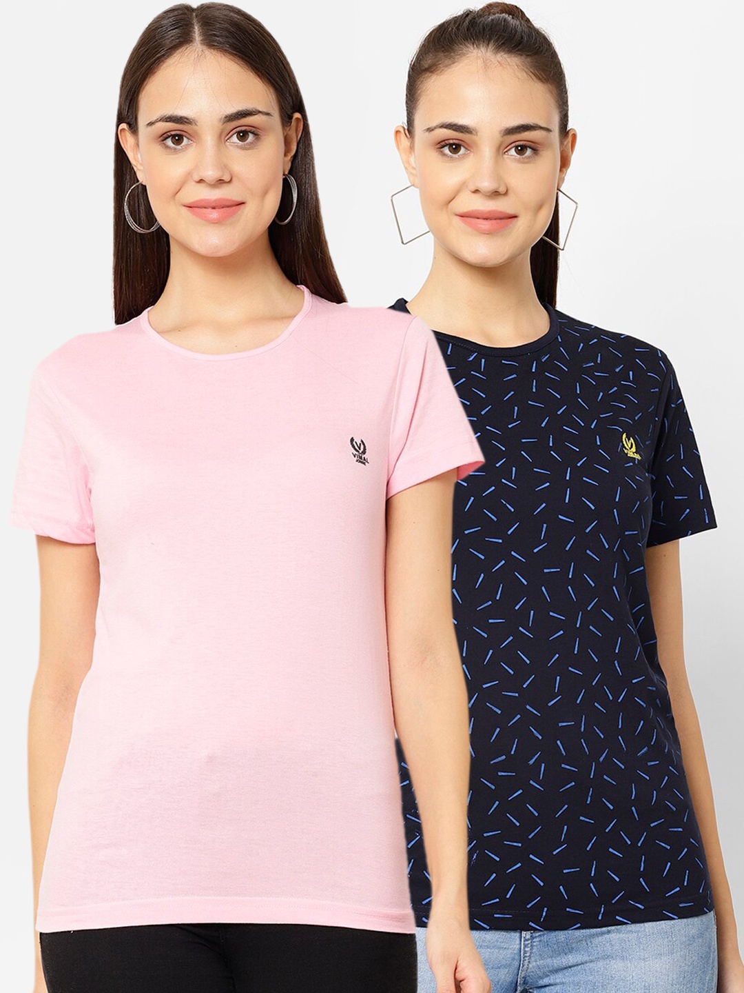 

VIMAL JONNEY Women Multicoloured Set of 2 Solid Round Neck T-shirt, Multi