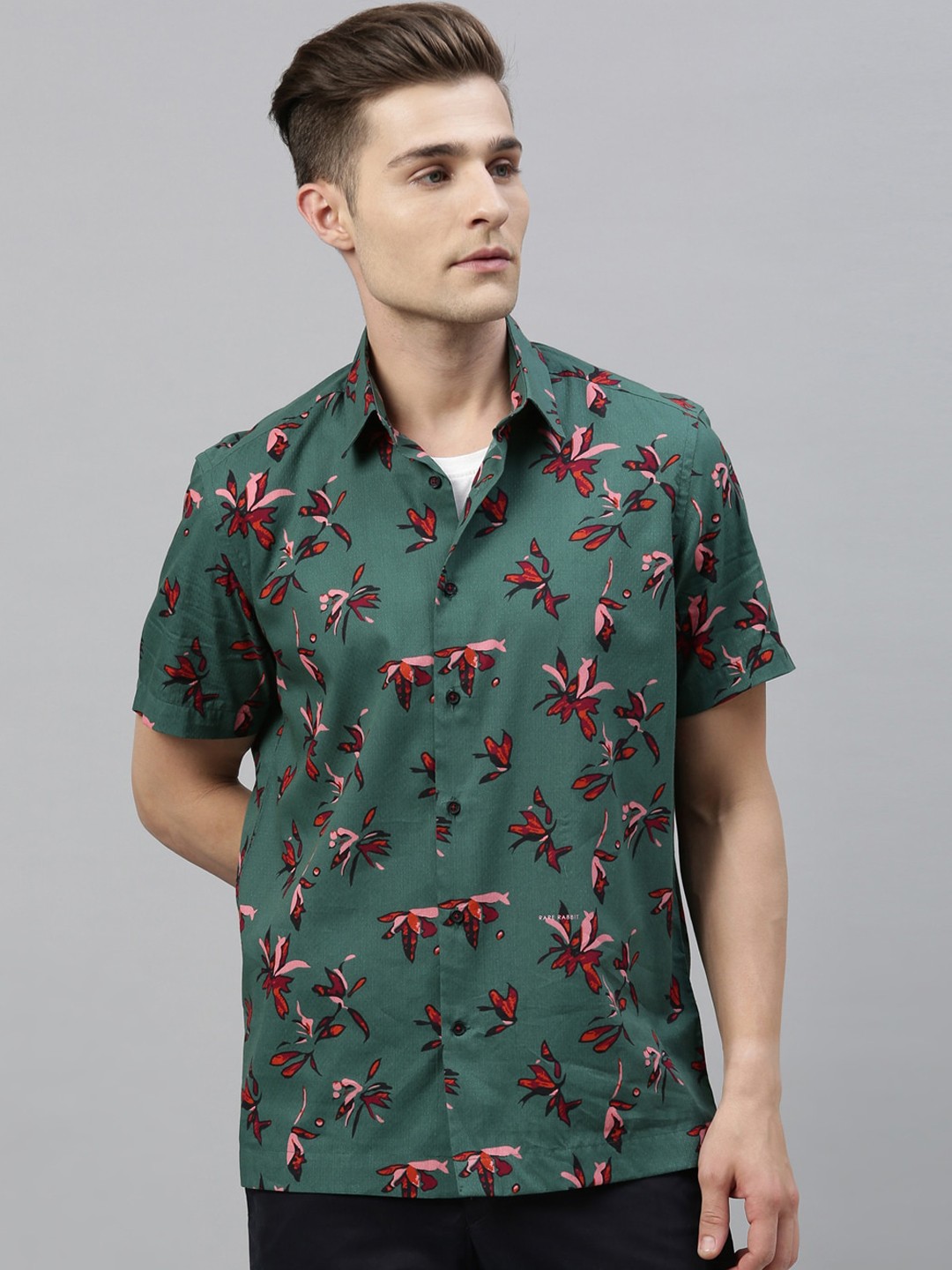 

RARE RABBIT Men Green Tailored Fit Printed Casual Shirt