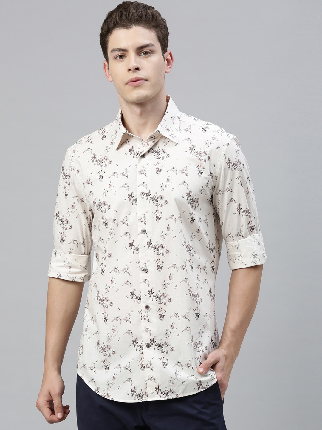 

RARE RABBIT Men Off-White Tailored Fit Printed Casual Shirt