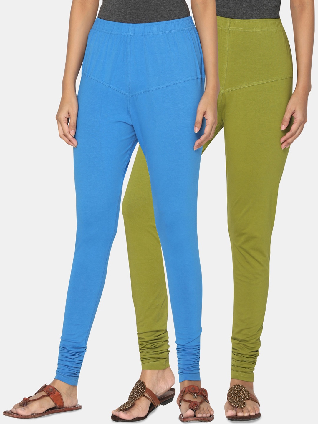 

TSG Bliss Women Pack of 2 Solid Churidar Leggings, Blue