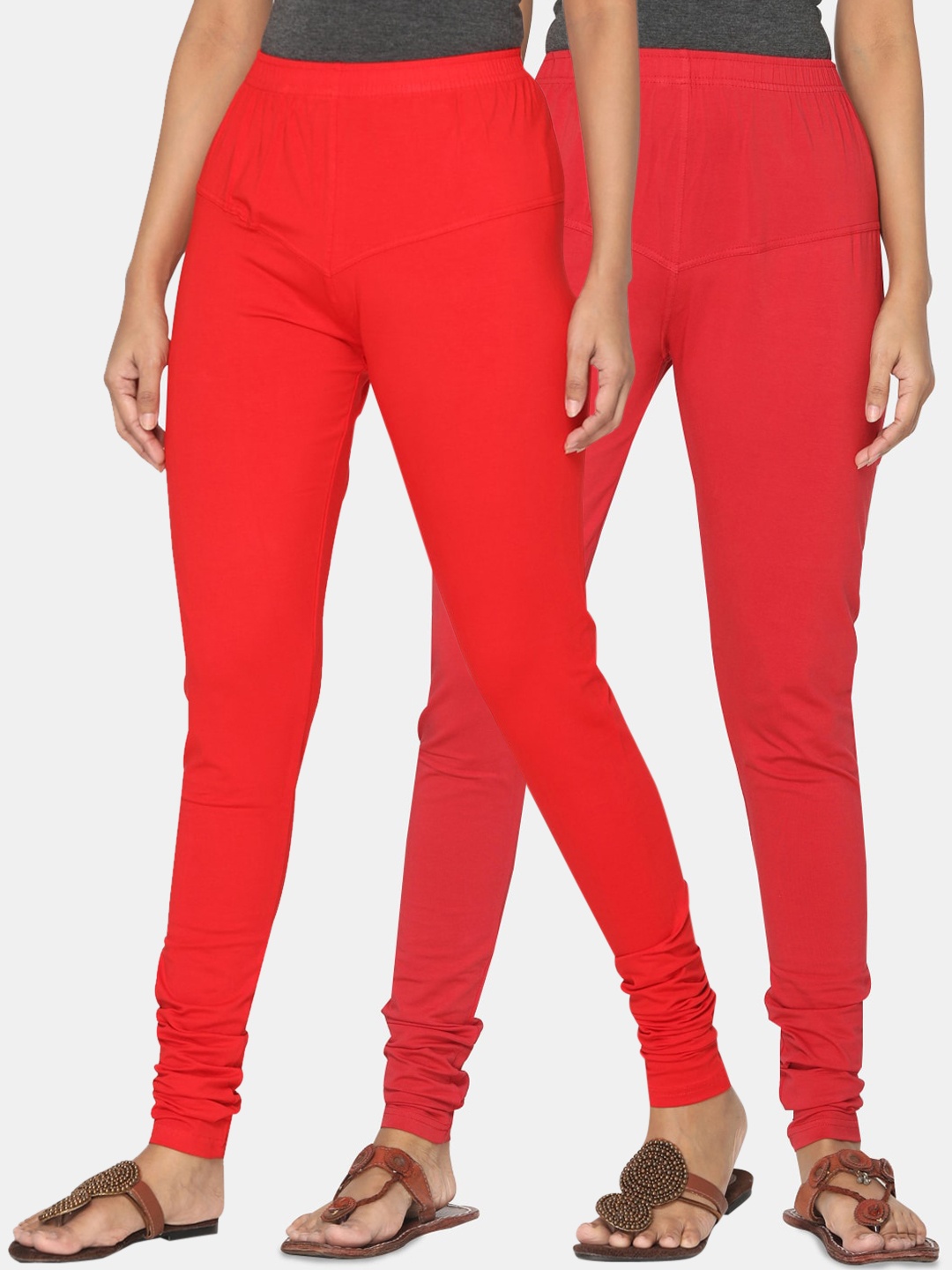 

TSG Bliss Women Pack of 2 Solid Churidar Leggings, Coral
