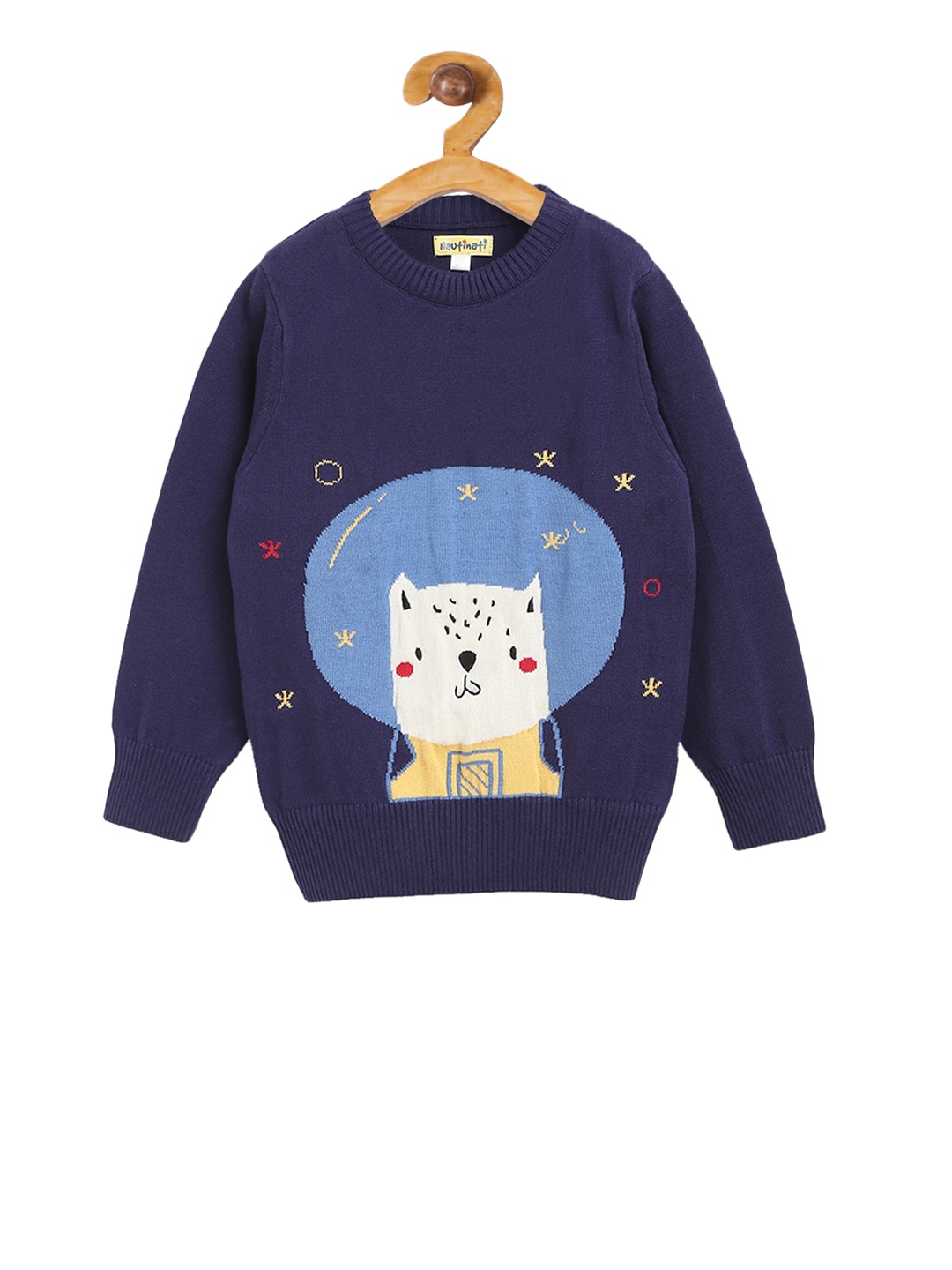 

Nauti Nati Boys Blue & White Self Design Pullover, Navy blue