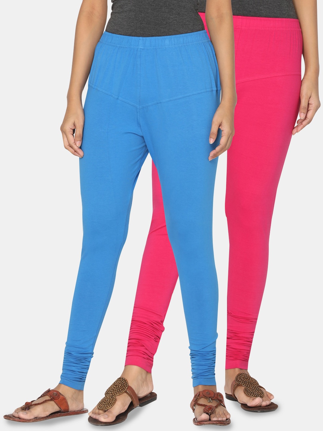 

TSG Bliss Women Pack Of 2 Solid Churidar-Length Leggings, Blue