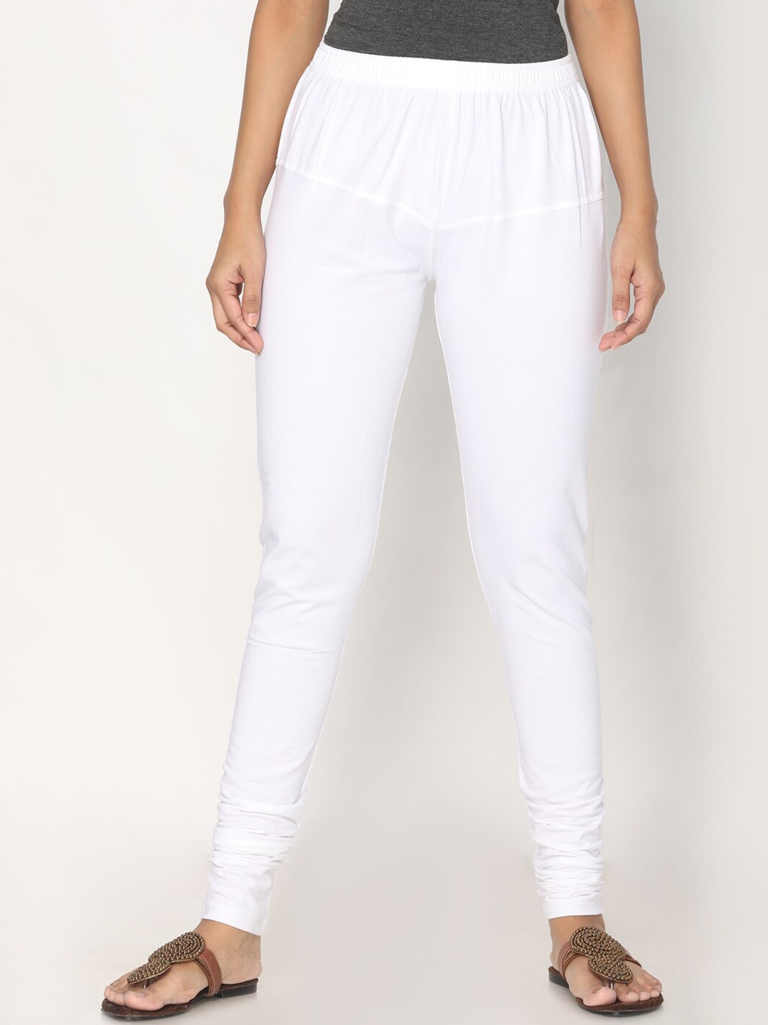 TSG Bliss Women White Solid Shrinkage Resistance Churidar Leggings