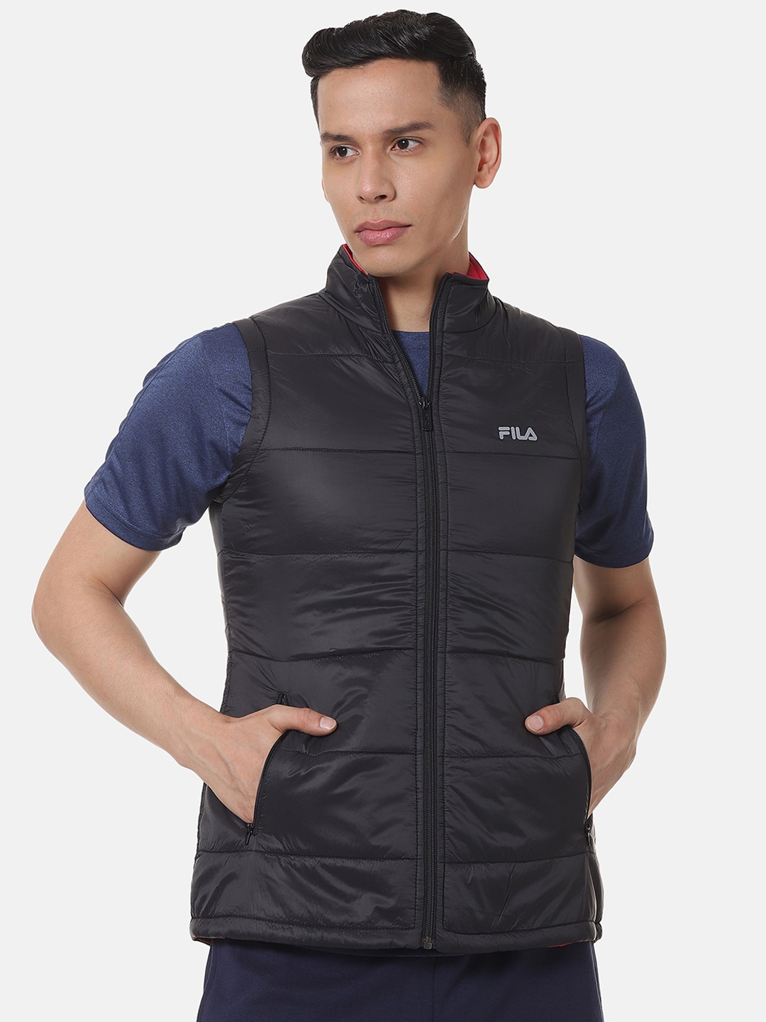 

FILA Men Black Solid Padded Jacket