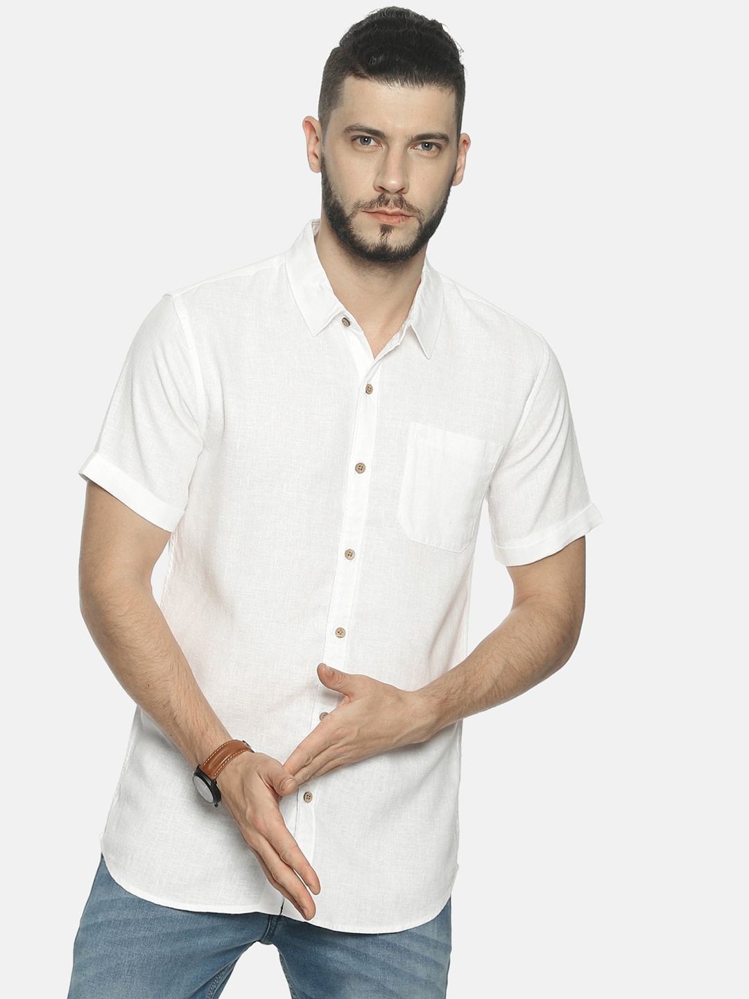 

Ecentric Men White Slim Fit Solid Eco-Friendly Hemp Casual Sustainable Shirt