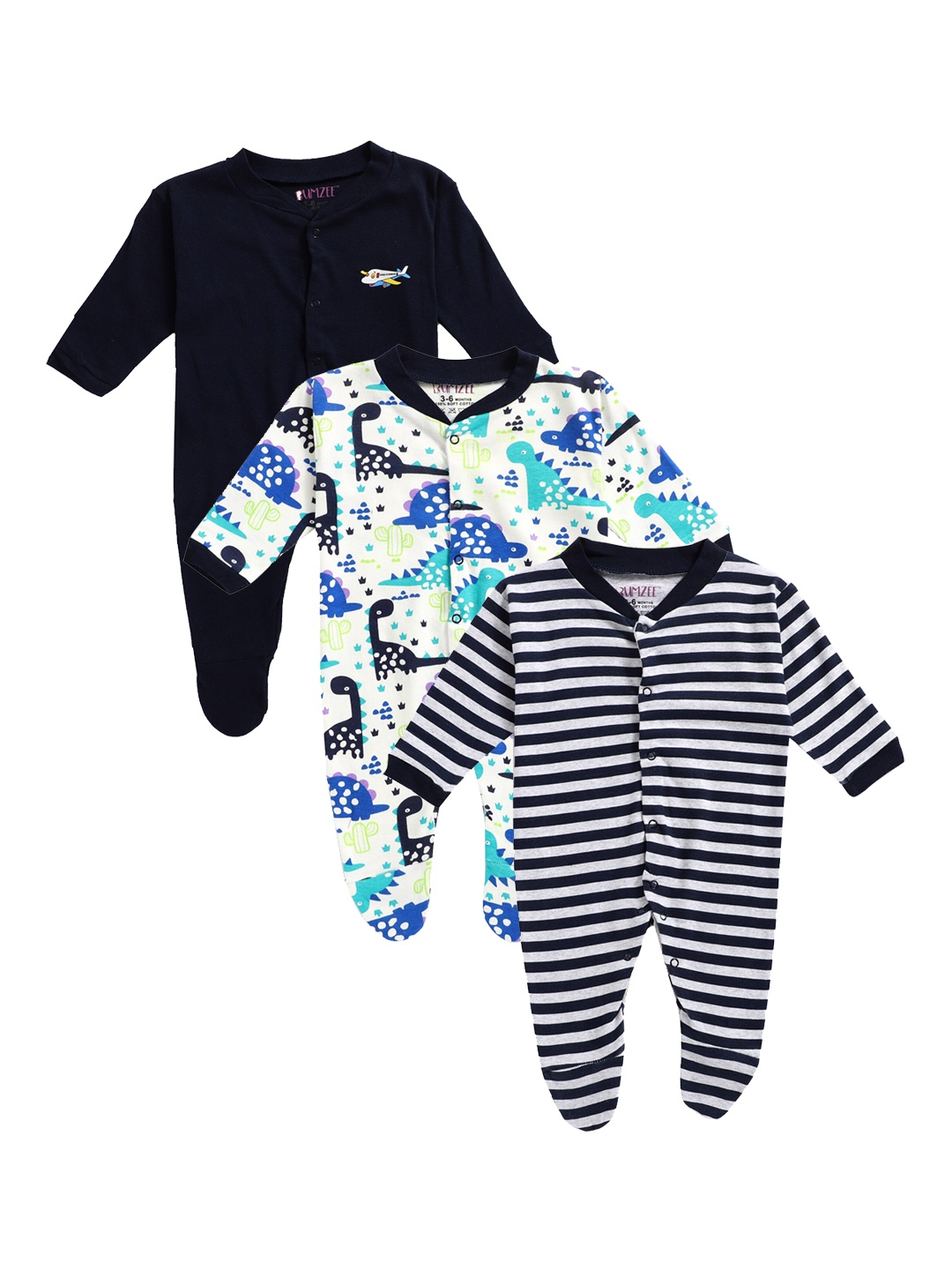 

BUMZEE Kids Pack of 3 Sleepsuits, Navy blue