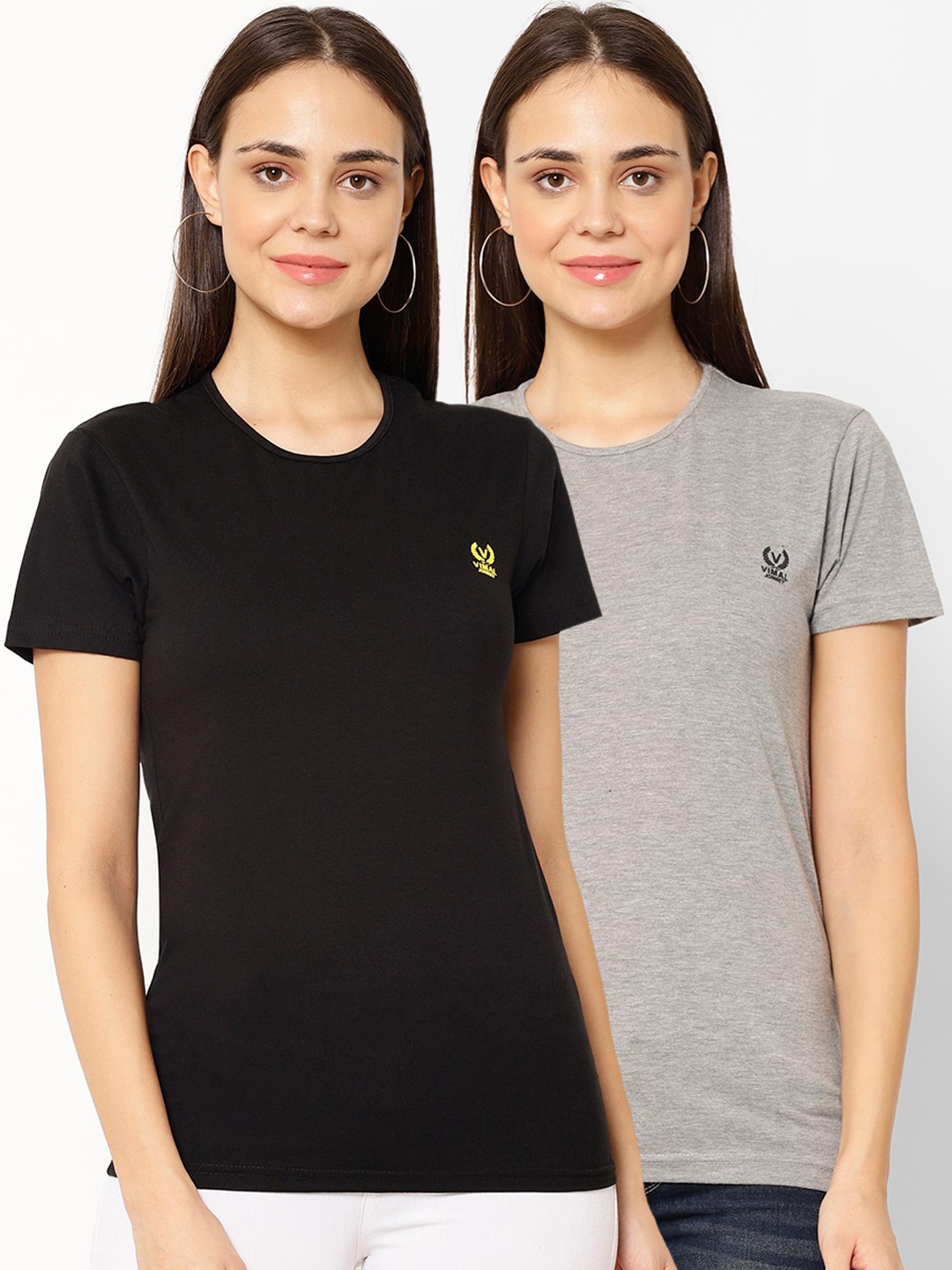 

MACK JONNEY Women Multicoloured Solid Round Neck T-shirt, Multi