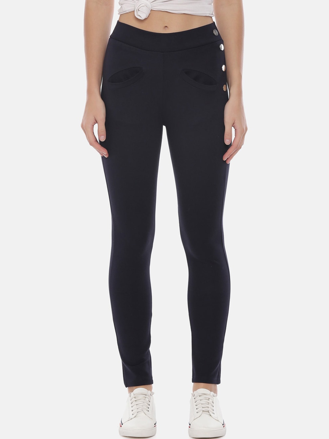 GOLDSTROMS Women Navy Blue Slim Fit Solid Treggings