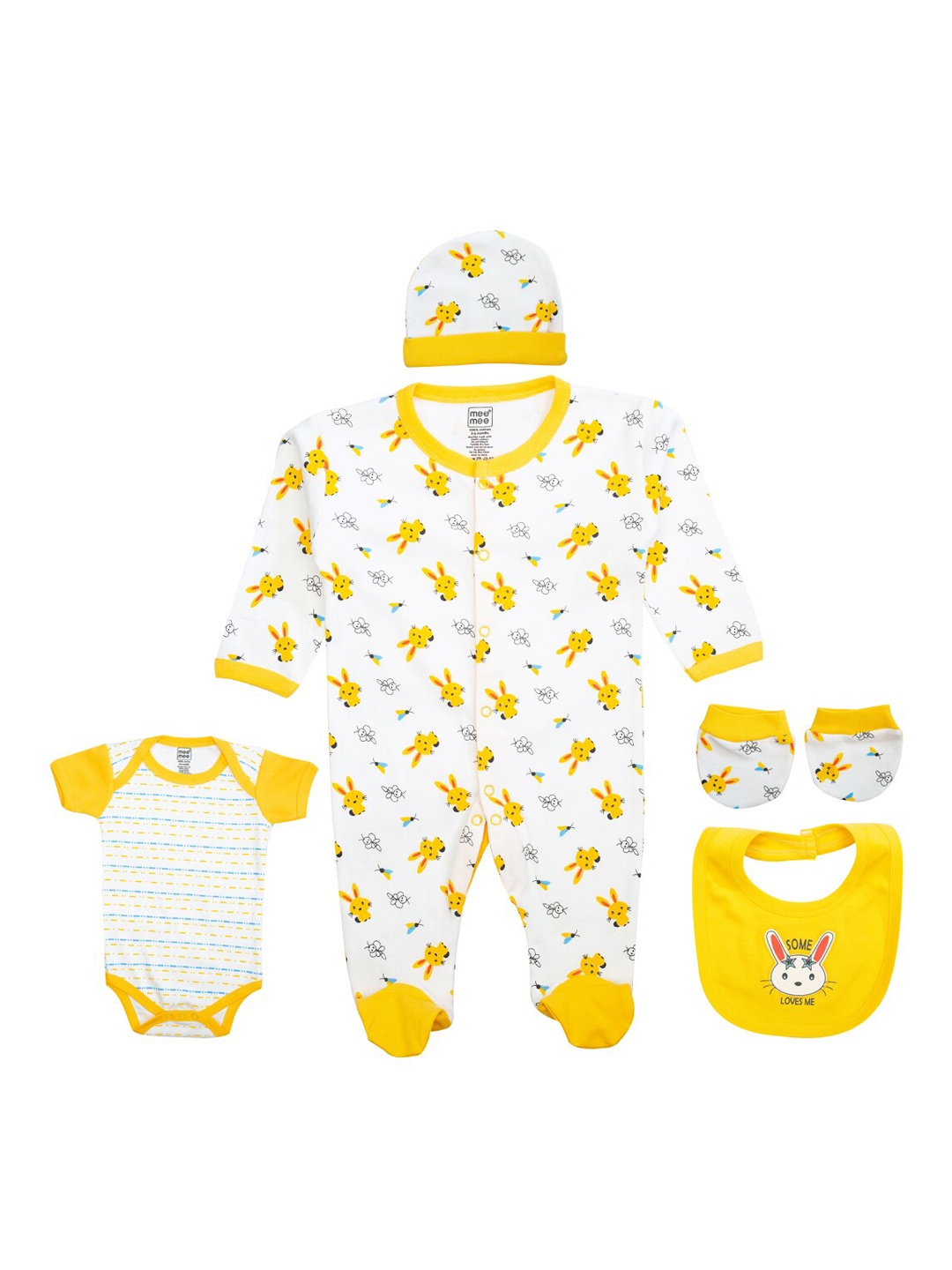 

MeeMee Infant Kids Yellow & White Printed Clothing Set