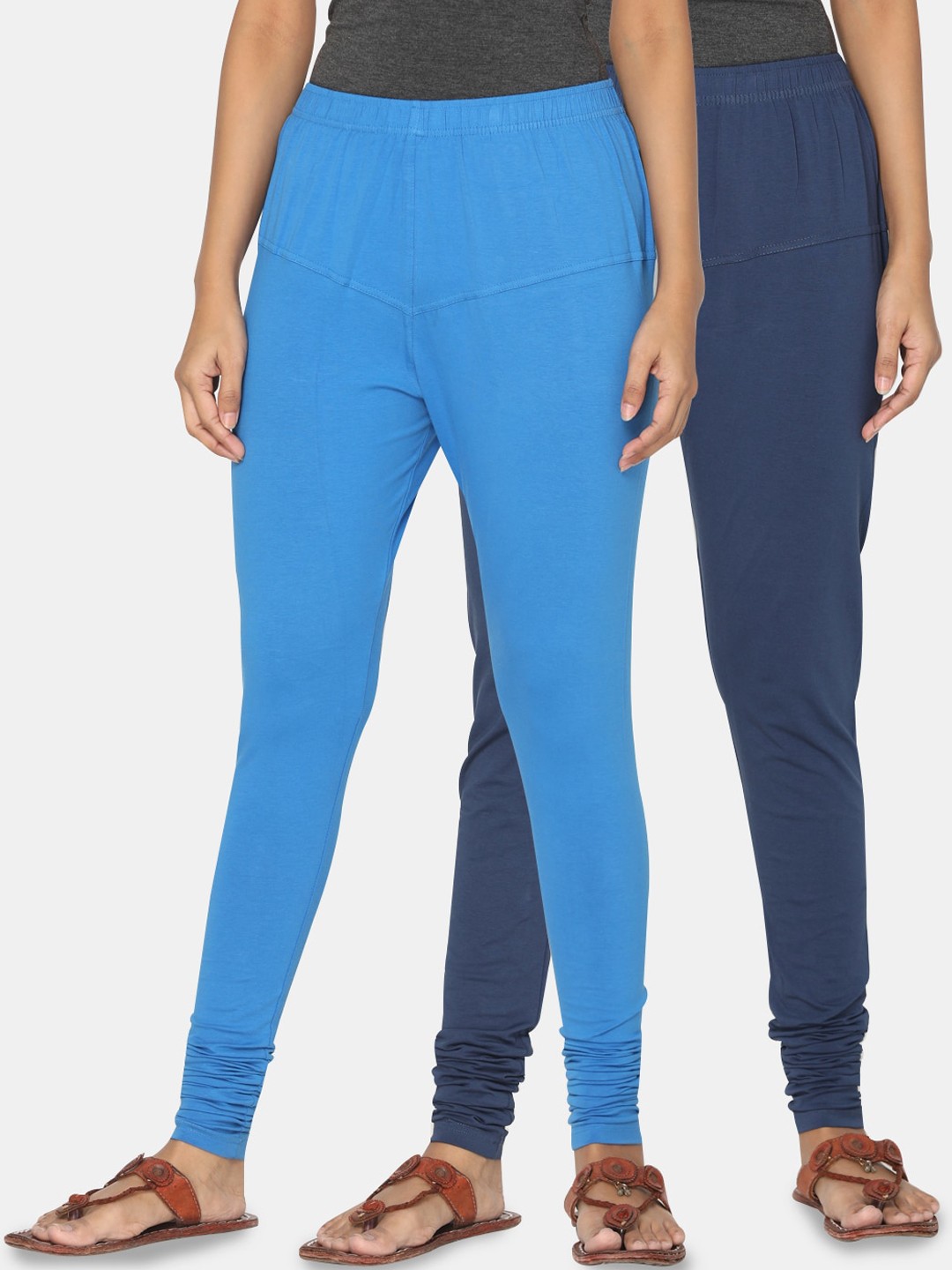 

TSG Bliss Women Pack of 2 Solid Churidar Leggings, Blue