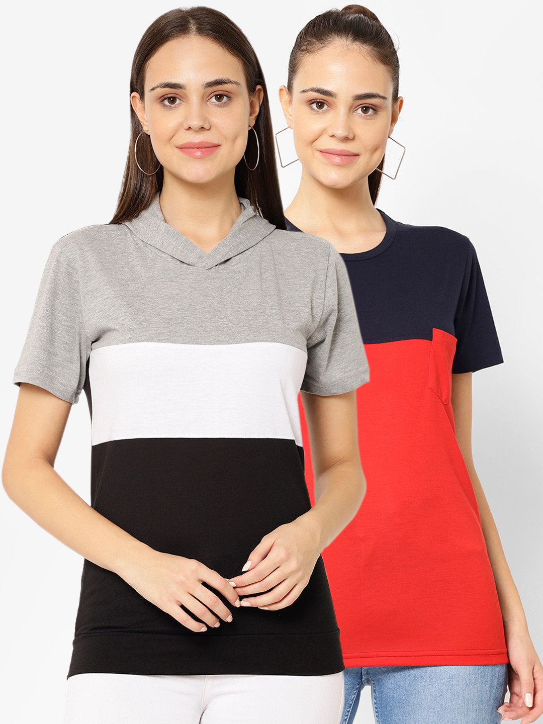 

VIMAL JONNEY Women Multicoloured Colourblocked Round Neck T-shirt, Multi